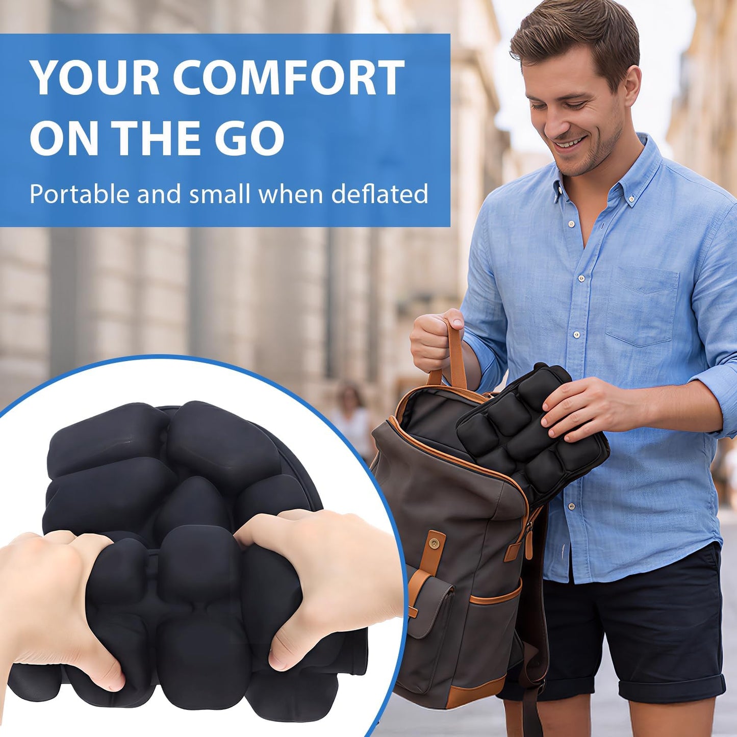 Inflatable Seat Cushion, Pressure Relief Airplane Seat Cushion for Long Flights Without Air Pump, Portable Car Seat Cushions,Office Chair Wheelchair Cushions Relief Discomfort in Coccyx&Buttock