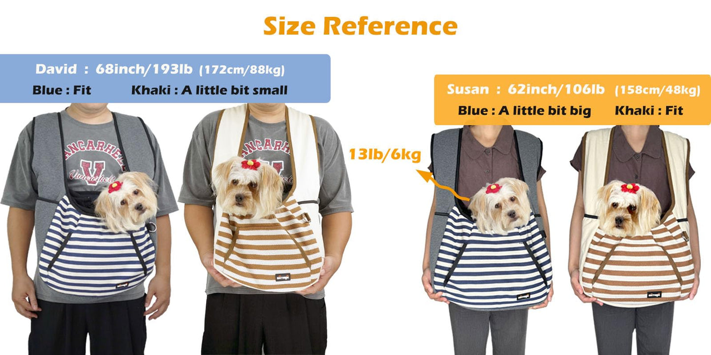 Dog and Cat Sling Carrier - Adjustable Pet Front Travel Bag With Bottom Pad for Small Pets 5-15 Lb - Blue Strip