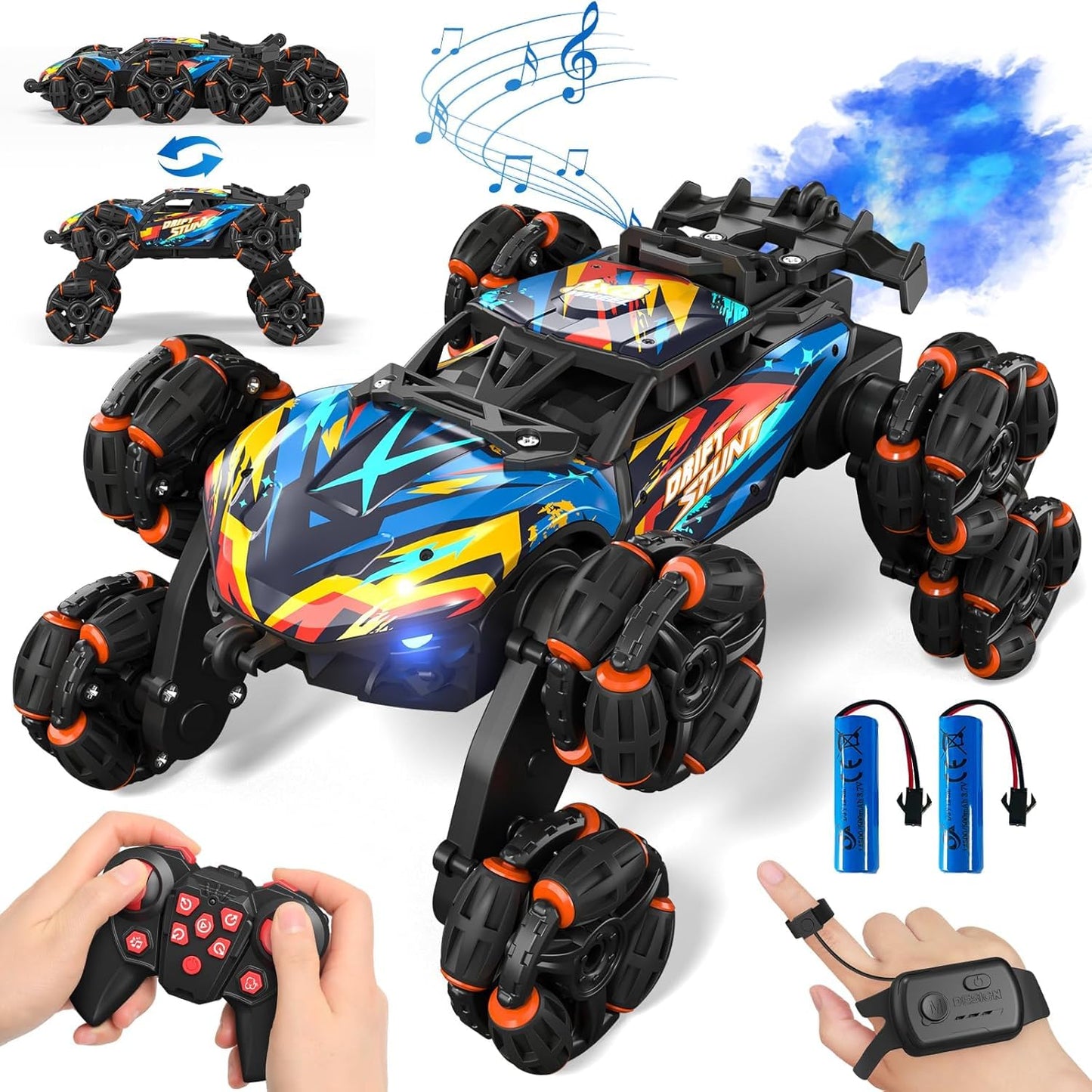 8WD Gesture Sensing Road Stunt Car, Remote Control Cars with LED Light, Music and Spray, Drift RC Car Toys Gifts for 6-12 Years Old Boys Girls