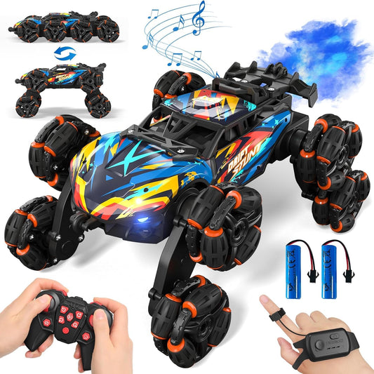 8WD Gesture Sensing Road Stunt Car, Remote Control Cars with LED Light, Music and Spray, Drift RC Car Toys Gifts for 6-12 Years Old Boys Girls
