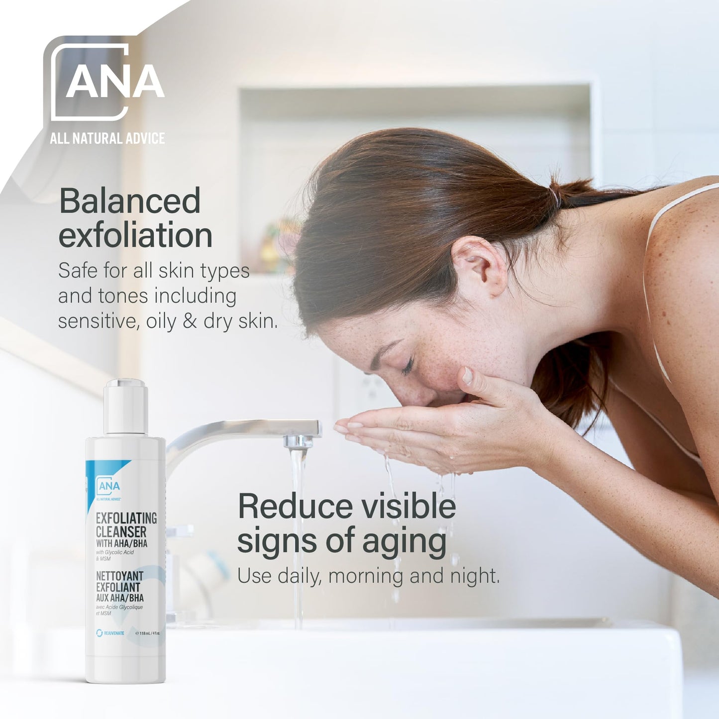 All Natural Advice Exfoliating Cleanser, 118 mL with Organic Botanicals, AHA BHA Exfoliant, Glycolic Acid, Salicylic Acid, MSM & Aloe | Exfoliating Face Wash & Pore Minimizer | Canadian Skin Care