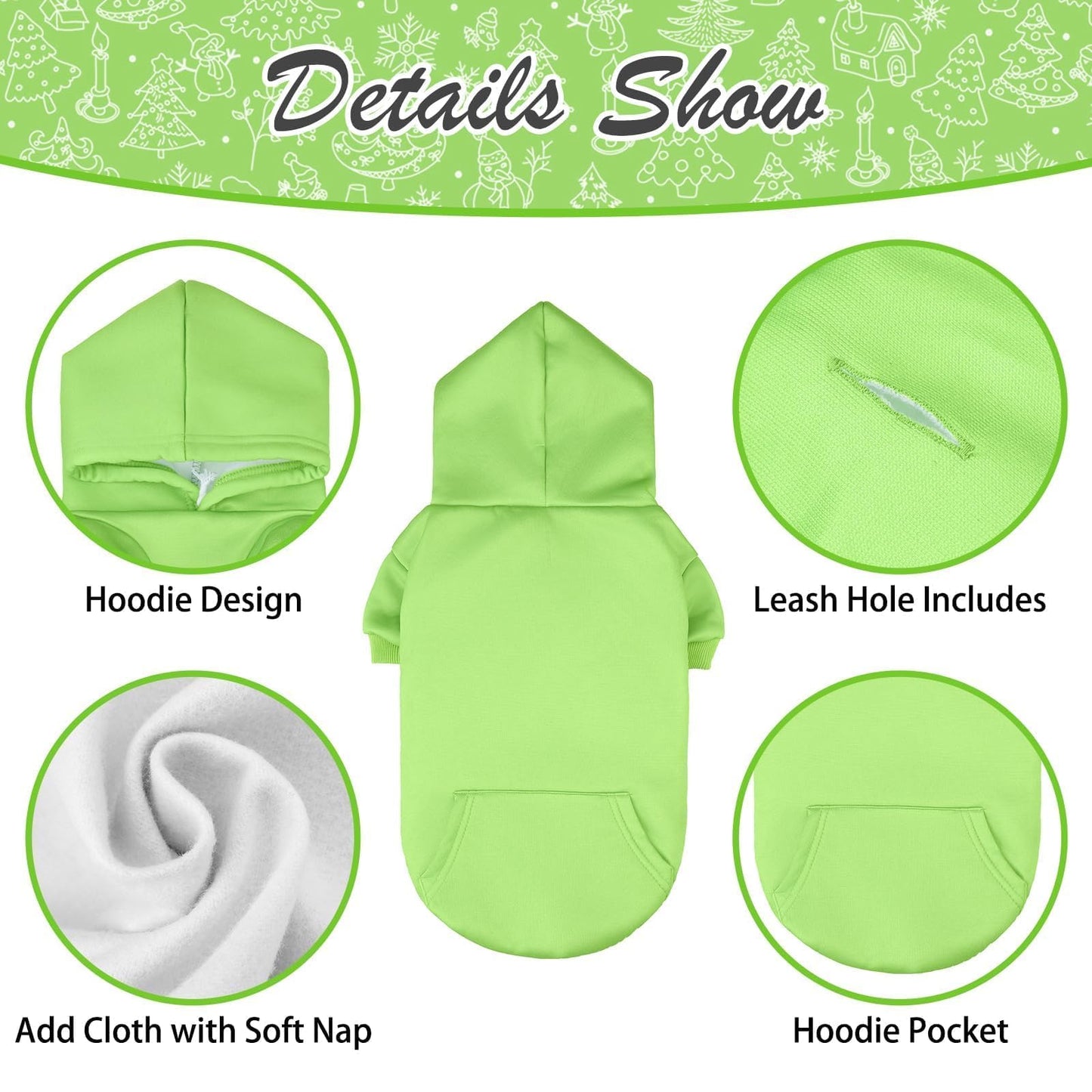 KOOLTAIL Basic Dog Hoodie - Soft & Warm Dog Hoodie Sweater with Leash Hole and Pocket, Dog Winter Coat, Cold Weather Clothes Sweatshirt for Small Medium Large Dogs Puppy Cat Boys Girls Green XL