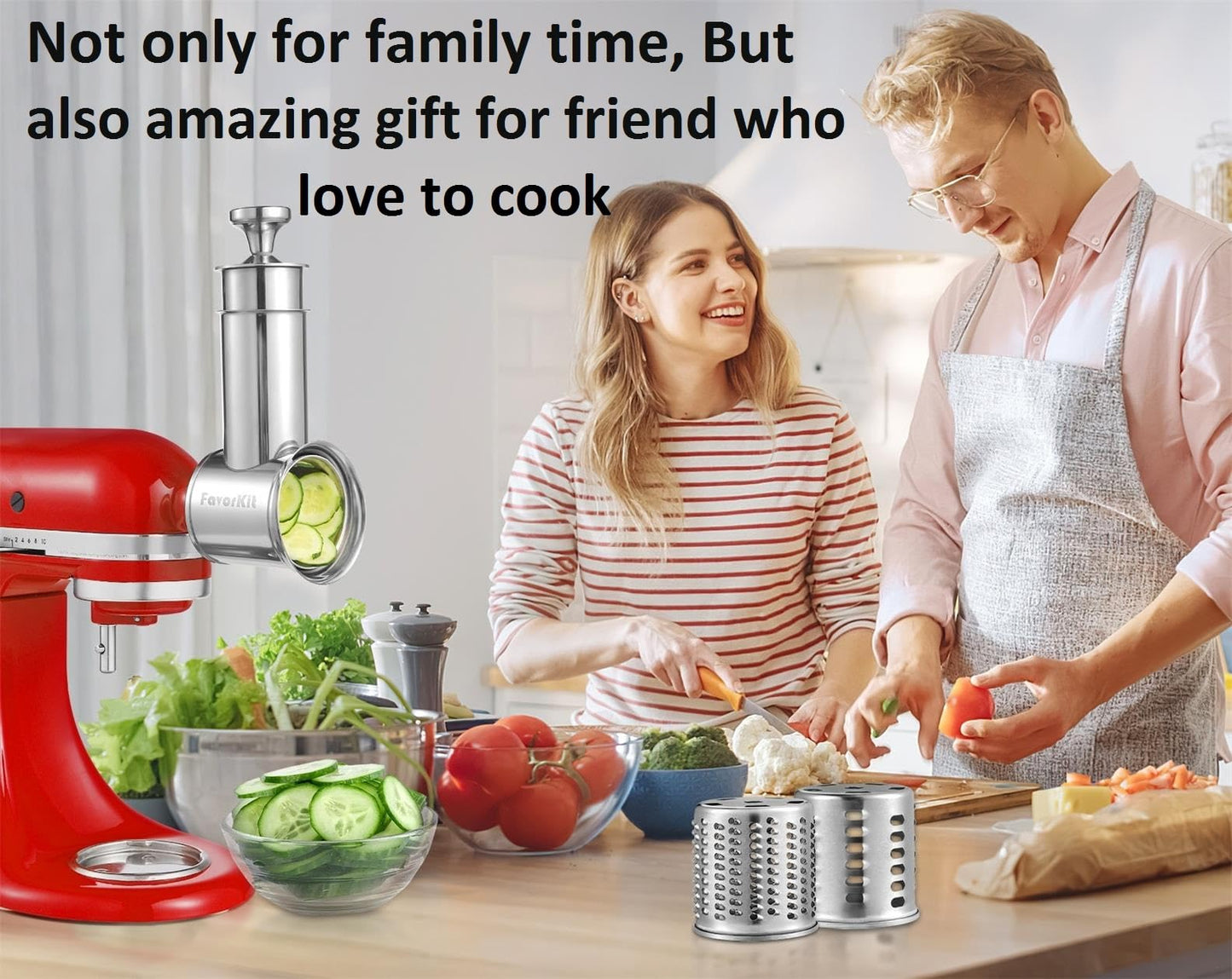Stainless Steel Slicer Shredder Attachment for KitchenAid Mixers, Dishwasher Safe Vegetable Salad Maker Accessories with 3 Cutting Blades