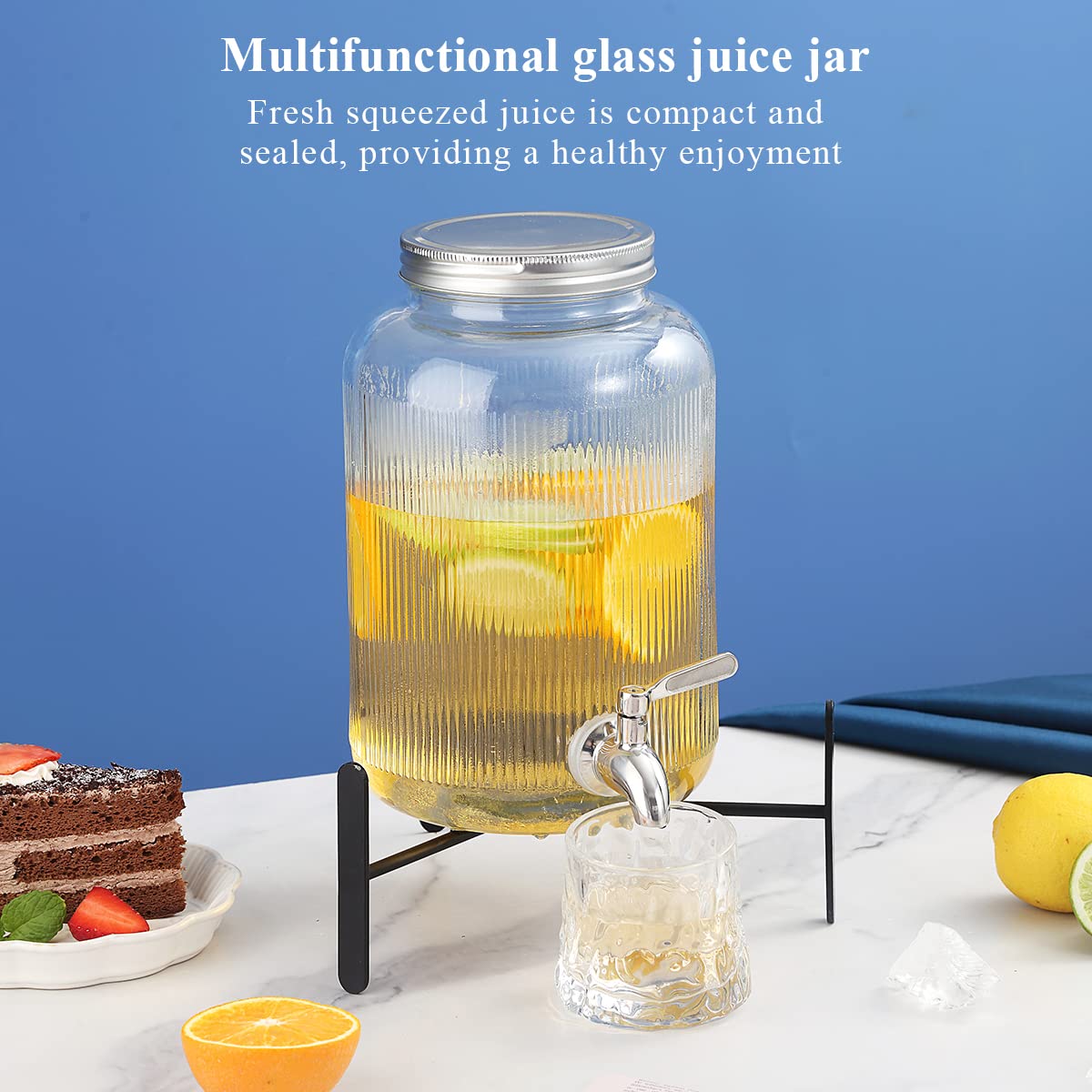Berglander Glass Drink Dispenser for Fridge, 1 Gallon Beverage Dispenser with Leakproof Stainless Steel Spigot, Water, Juice Dispenser for BBQ, Picnic, Parties and Events (Clear)