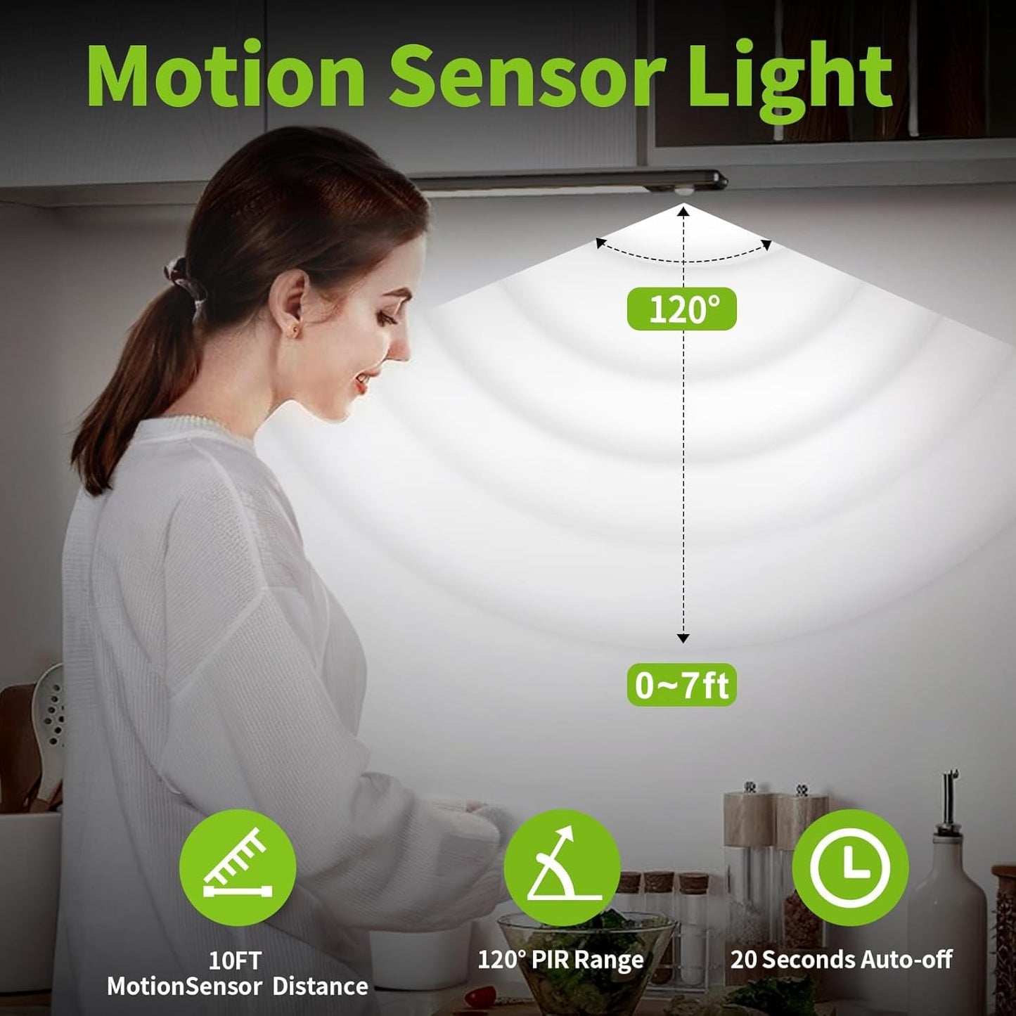 Under Cabinet Lights,1500mAh Rechargeable Closet Lights, 76 LED Operated Motion Sensor Light Indoor, Magnetic Under Counter Lights Wireless Dimmable for Kitchen, Stairs 4-Pack