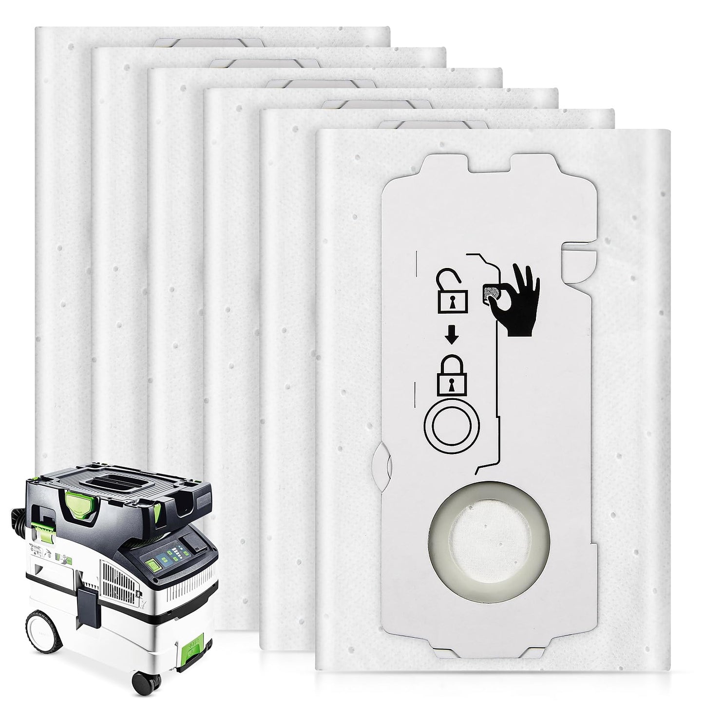 6 Pack 204308 CT Mini/Midi -2/5 Filter Bags Compatible with Festool CT MINI, CT MINI I, CT MIDI and CT MIDI I from 2019 Onwards, CTC MINI/MIDI and CT 15