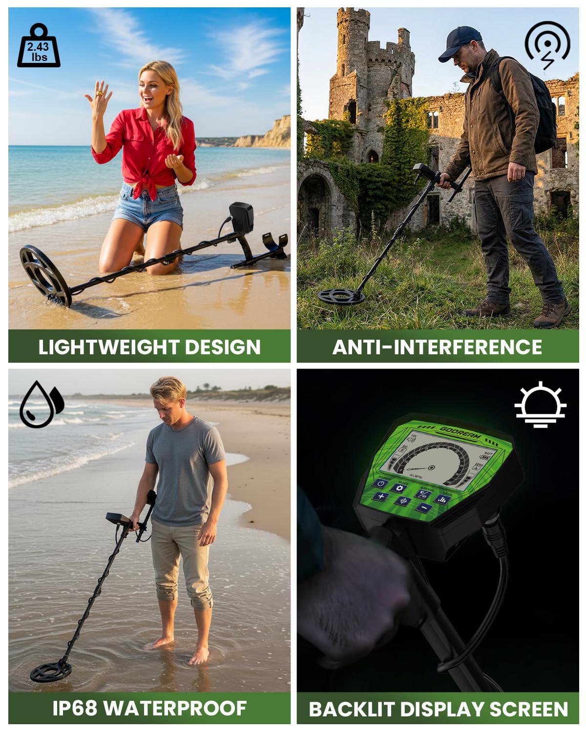 GDDREAM Metal Detector for Adults – High Accuracy, 4 Professional Modes, 10" IP68 Waterproof Coil, New Advanced DSP Chip for Gold, Silver, Beach & Treasure Hunting