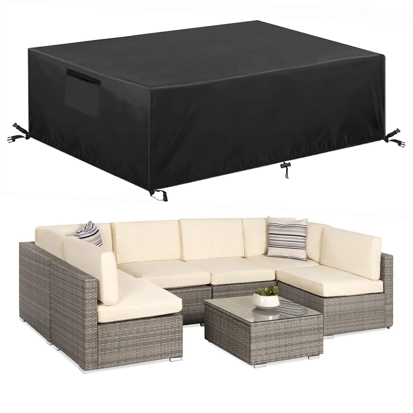 KALINCO Patio Furniture Covers, Waterproof Patio Table Cover, 600D Heavy Duty Outdoor Furniture Cover, Outdoor Sectional Sofa Set Covers (111" L x 74" W x 28" H)