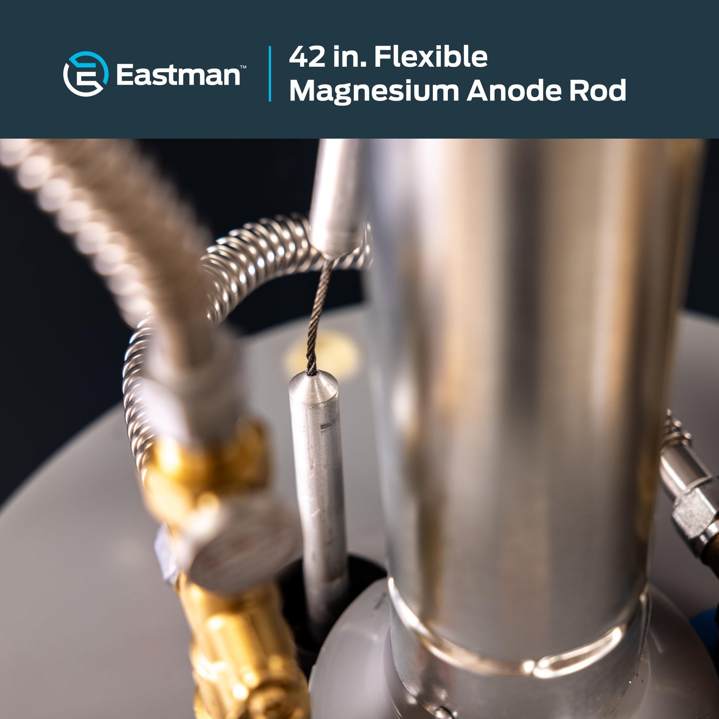 Eastman 42 Inch Flexible Magnesium Anode Rod, 3 Inch Nipple Fitting, Chrome, 60286