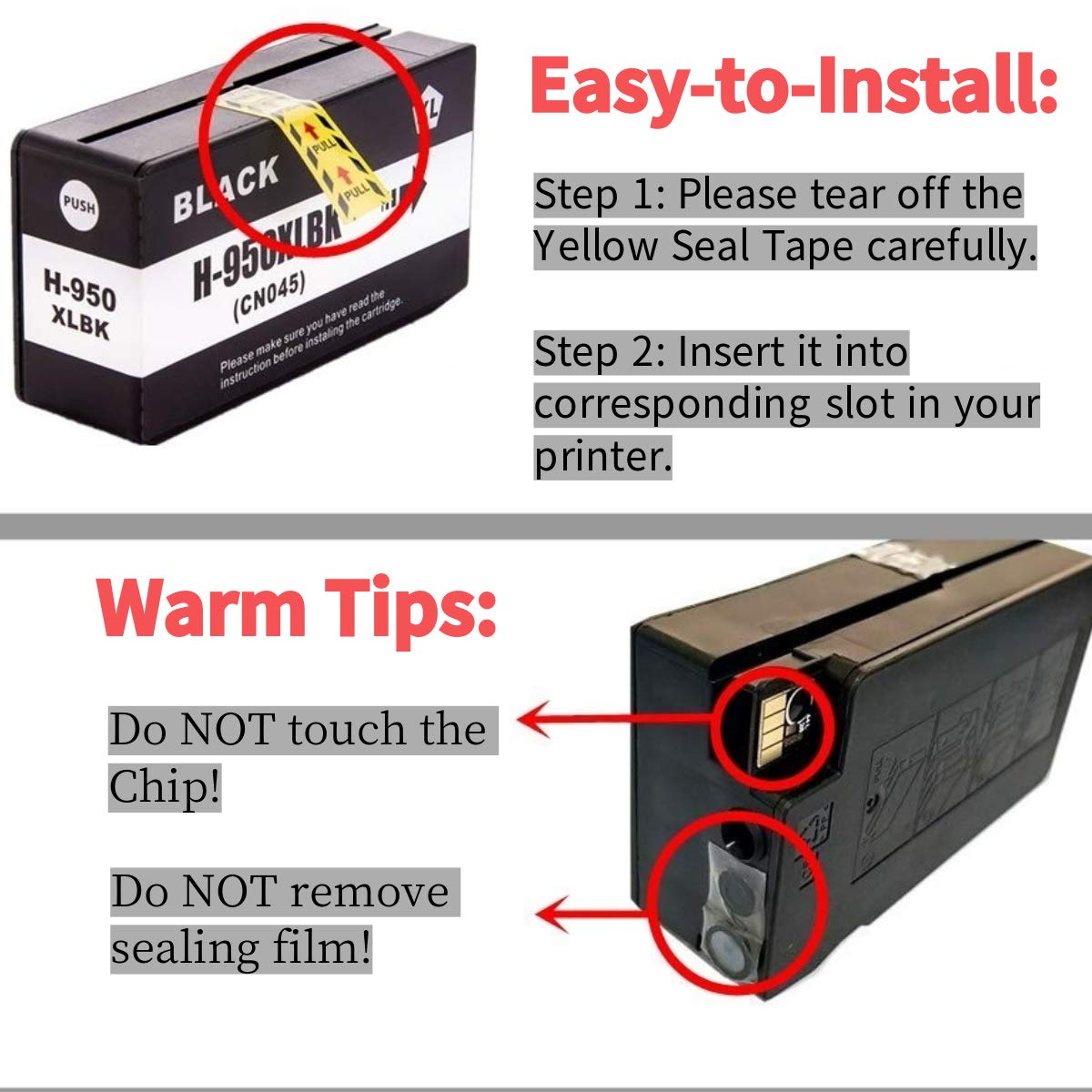 Compatible HP 950 951 Ink Cartridges Replacement for HP 950XL 951XL Ink Work with HP Officejet 8100 8600 8610 8620 8630 8640 8660 8615 8625 251DW 276DW (2BK/2C/2M/2Y)