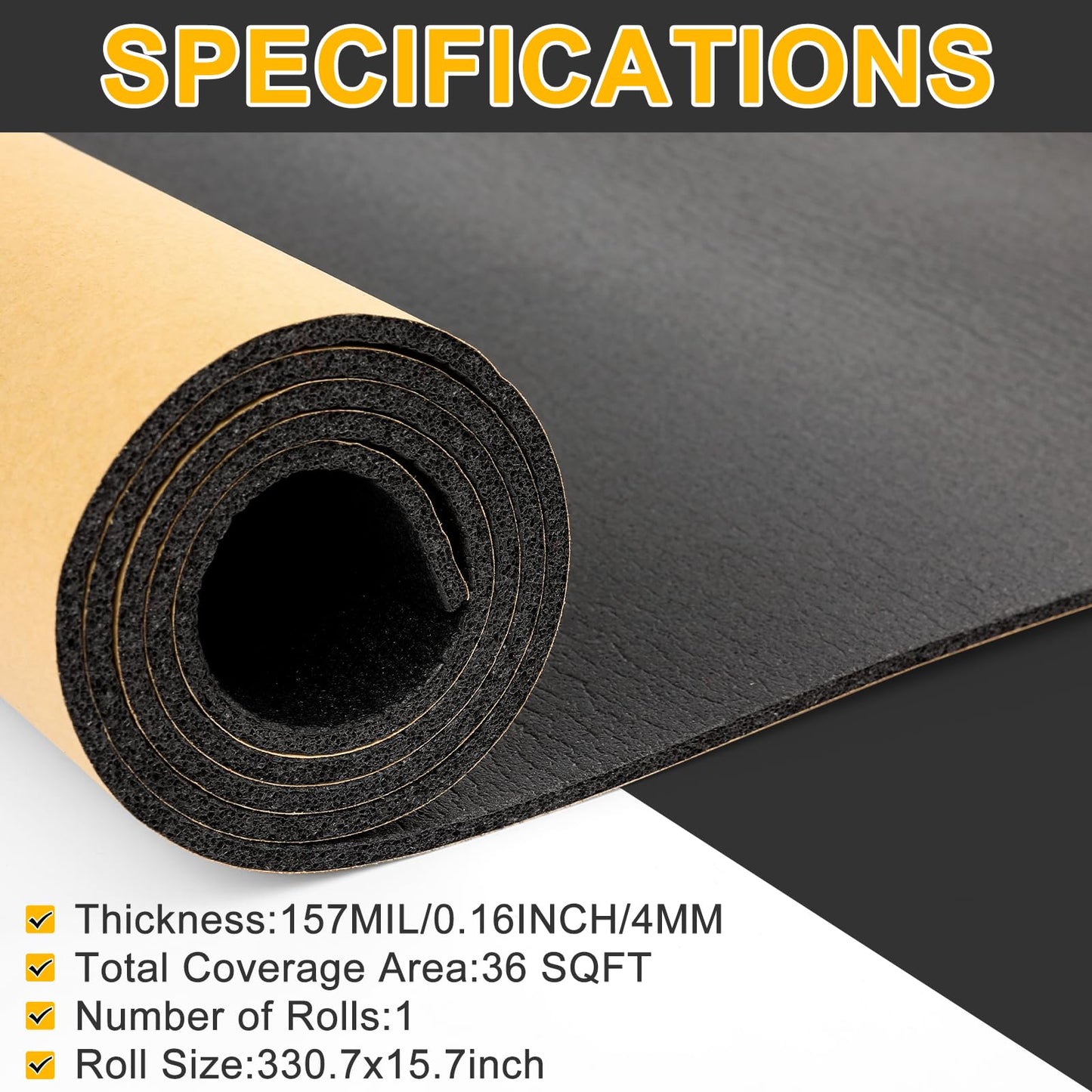 VOISEN Sound Deadener for Cars, 157 MIL (4 mm) 36 sqft Sound Deadening Mat,Car Sound Deadening Closed Cell Foam & Heat Insulation Mat - PE Foam Sound Deadener Material & Heat Barrier