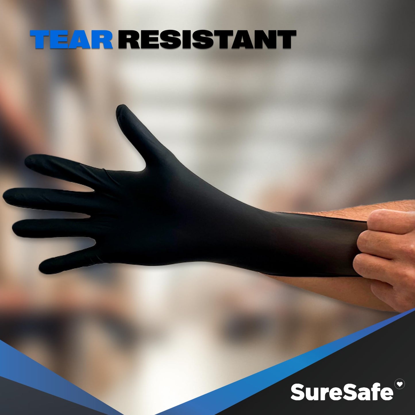 [200 Pack] SURESAFE 6 Mil Black Nitrile Gloves Large, Heavy Duty Mechanics Gloves Men, Powder & Latex Free, Texture Fingertips, For Work, Mechanics, Food Prep, Cooking, Tattoo, Butcher