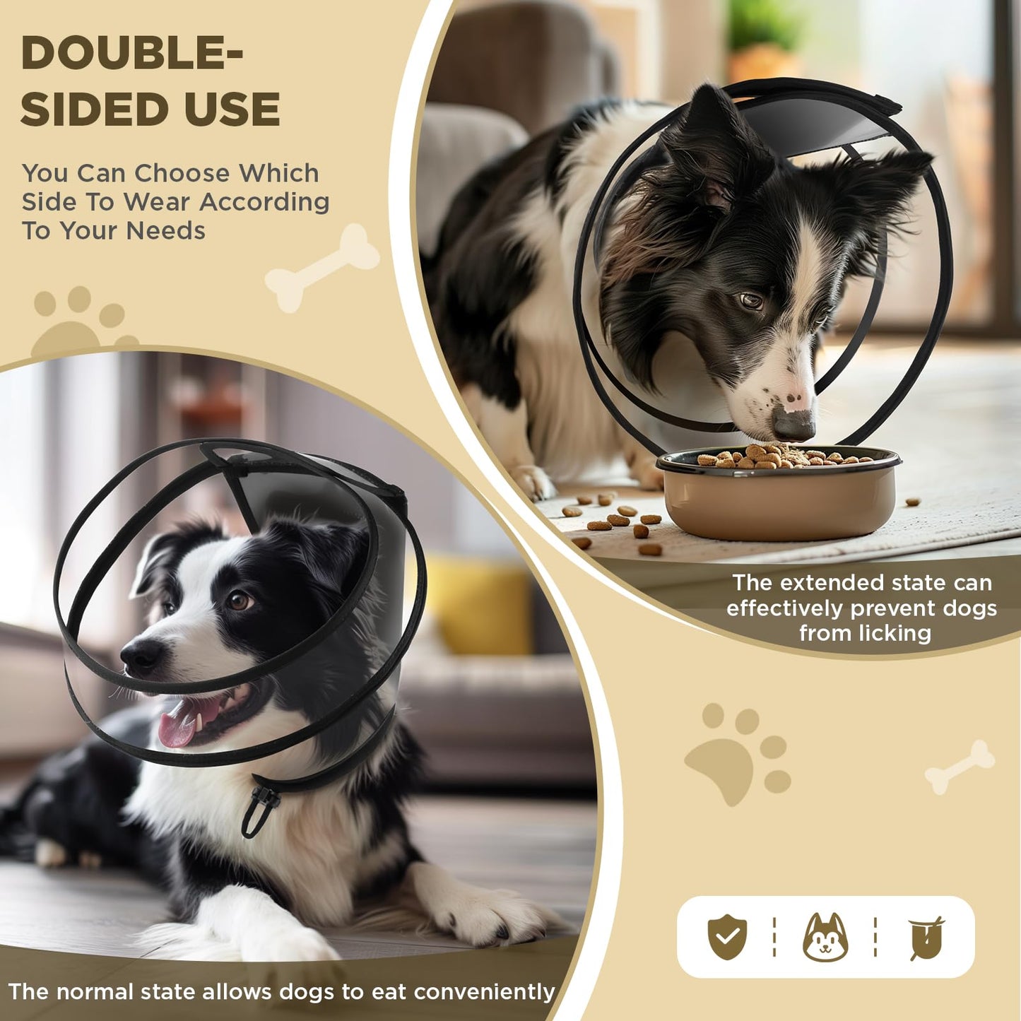 BONTHEE Dog Cone Collar for After Surgery,Transparent Dog Cones Alternative for Small Large Medium Size Dogs,Adjustable Depth Pet Recovery Collars,Elizabethan Collar for Dogs Stop Licking Wound(XXL)