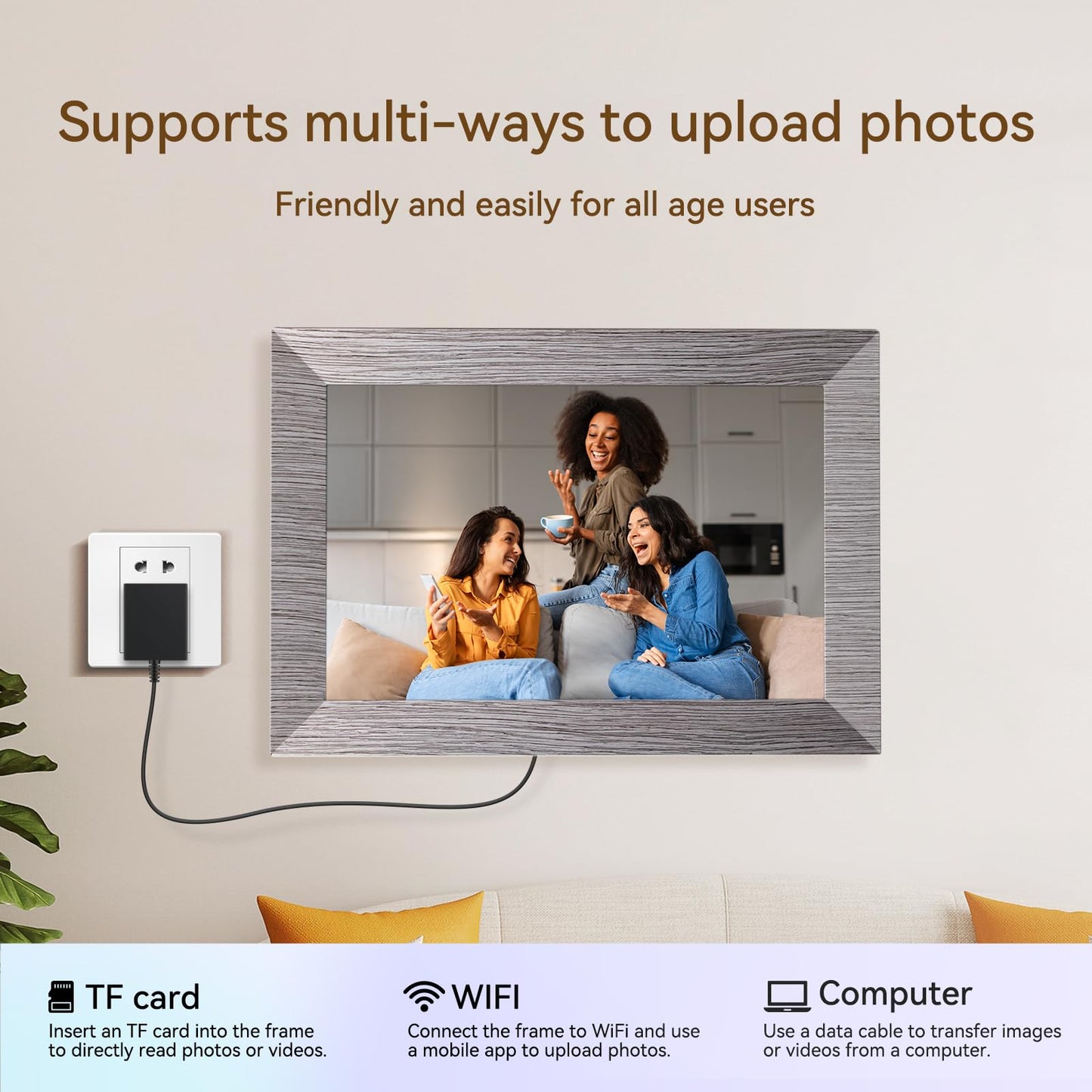 10.1 Inch Digital Picture Frame with 32GB Storage, WiFi Digital Photo Frame 1280x800 HD IPS Touchscreen, Easy Setup for Photo & Video Sharing via Free App