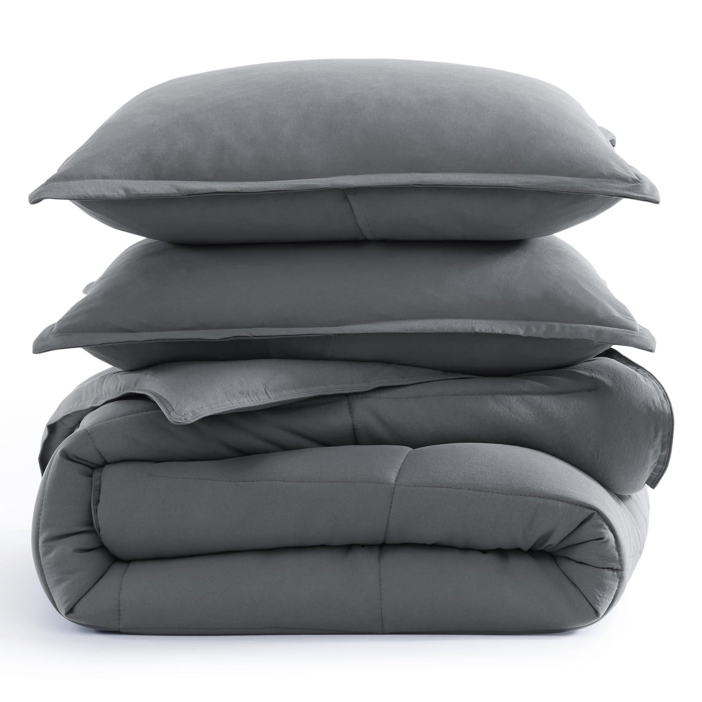 Casa Platino Queen Comforter Set 3 Piece - Charcoal Grey - 300 GSM Fill Weight Down Alternative All Season Bedding - Pre-Washed Brushed Microfiber - Oeko-TEX - Corner Tabs - 88"×88"
