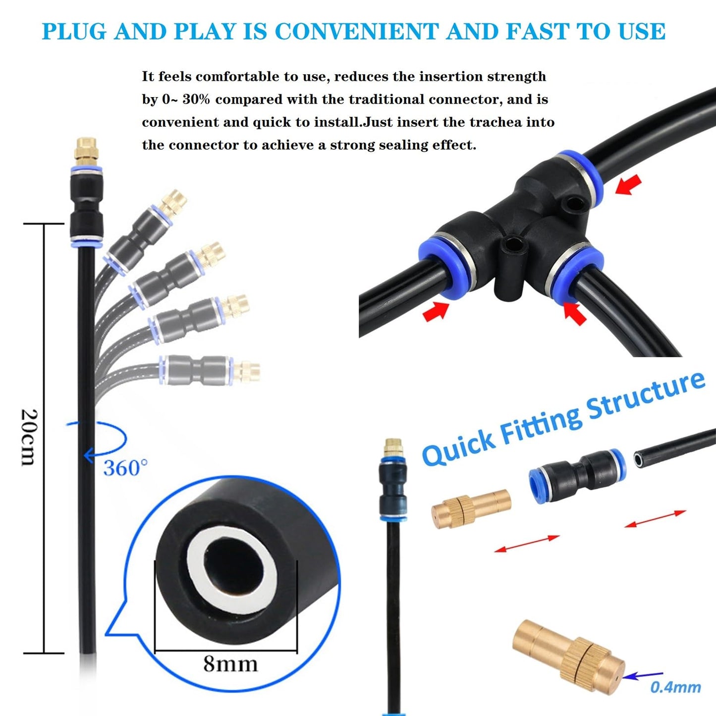 FUJINIRRI Update 82Ft Irrigation Copper Nozzle System, Automatic Irrigation Kit with Replaceable 360°Bendable Sprayer, Atomizing Copper Nozzle for Garden, Lawn, Patio & Yard