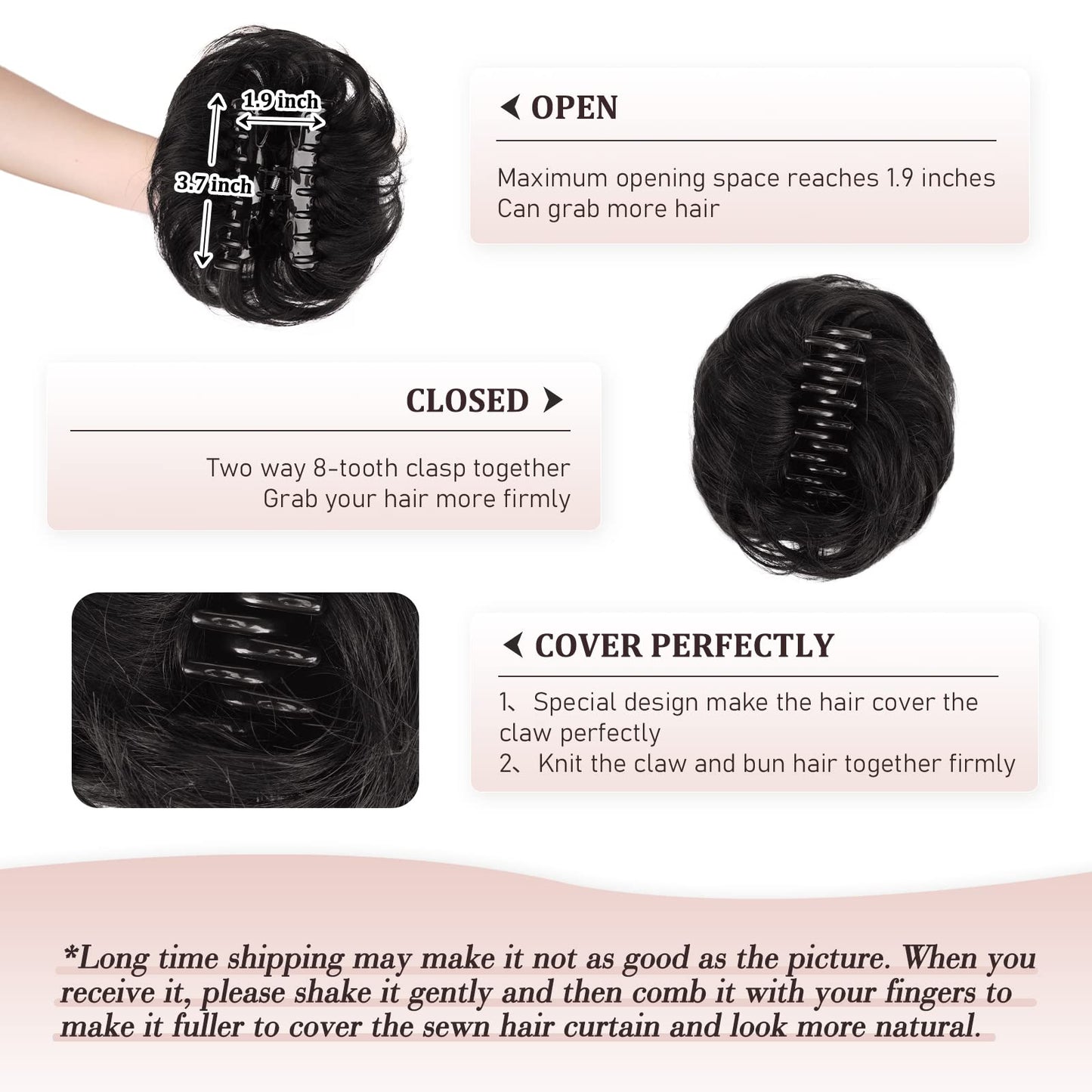 Claw Clip Messy Bun Hair Piece 100% Real Human Hair Buns Wavy Curly Chignon Hair Bun Extensions Tousled Updo Hair Buns Claw Clip Ponytail Hairpieces Hair Scrunchie (Darker Brown)