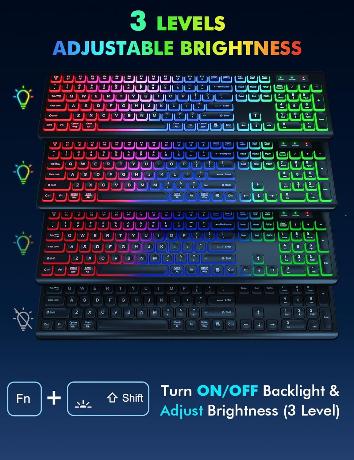 Wireless Keyboard and Mouse Combo - RGB Backlit, Rechargeable & Light Up Letters, Full-Size, Ergonomic Tilt Angle, Sleep Mode, 2.4GHz Quiet Keyboard Mouse for Mac, Windows, Laptop, PC, Trueque (Black)