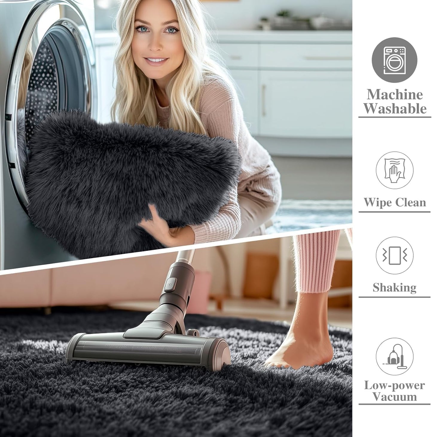 OLANLY Fluffy Area Rug for Living Room Bedroom, 4x5.9 Feet Soft Shaggy Non-Slip Carpet, Indoor Modern Plush Area Rugs for Kids Girls and Boys, Dorms, Nursery Rooms, Home Decor, Black