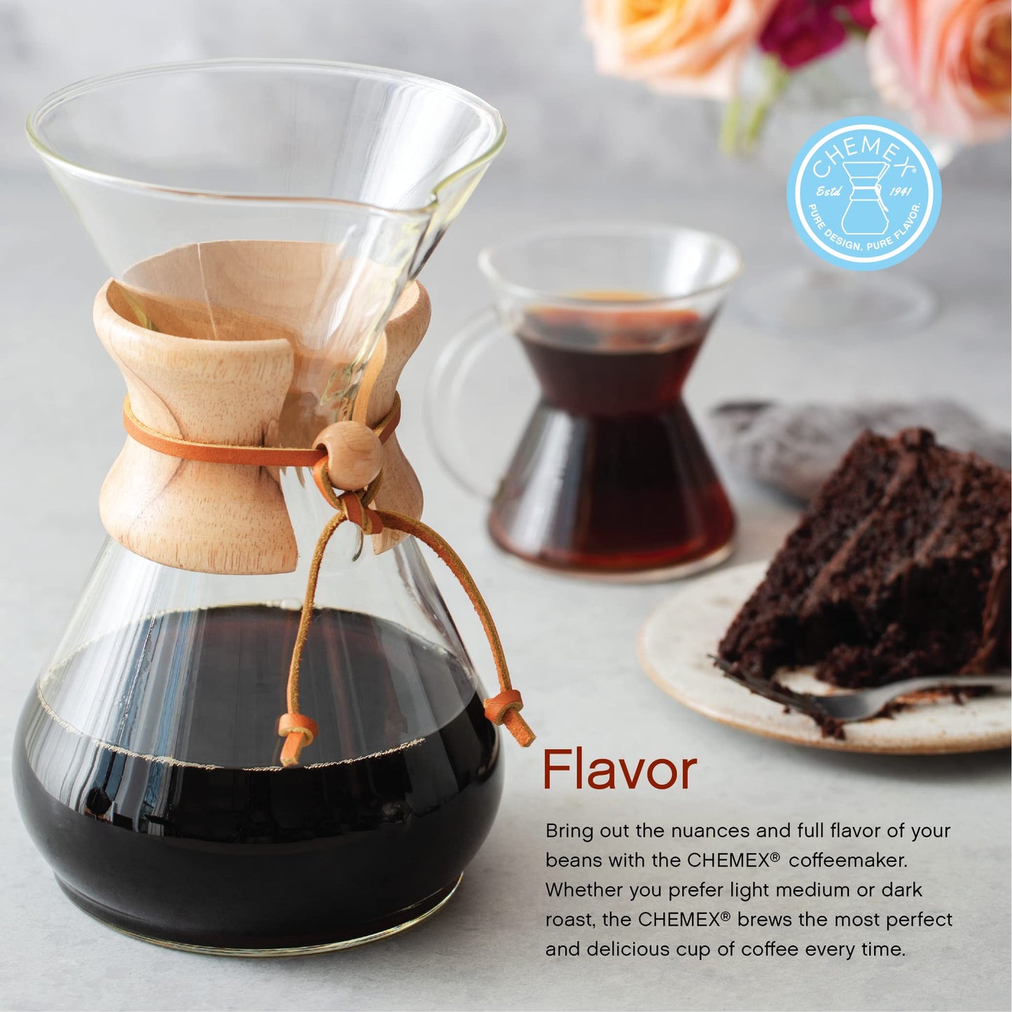 CHEMEX CFCM-6A Classic Series, Pour-Over Glass Coffeemaker, 6-Cup - Exclusive Packaging, Clear