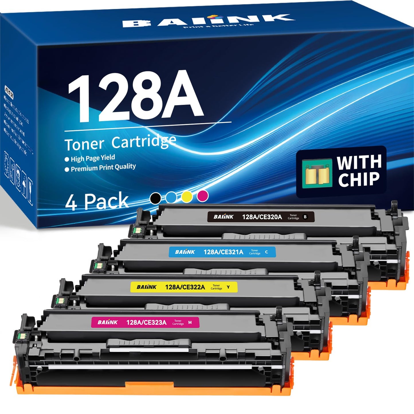 BAIINK 128A Compatible Toner Cartridge Replacement for HP 128A Toner Cartridges 4 Pack CE320A CE321A CE322A CE323A Compatible for HP LaserJet Pro CM1415fn CM1415fnw CP1525n CP1525nw Printer (4-Pack)