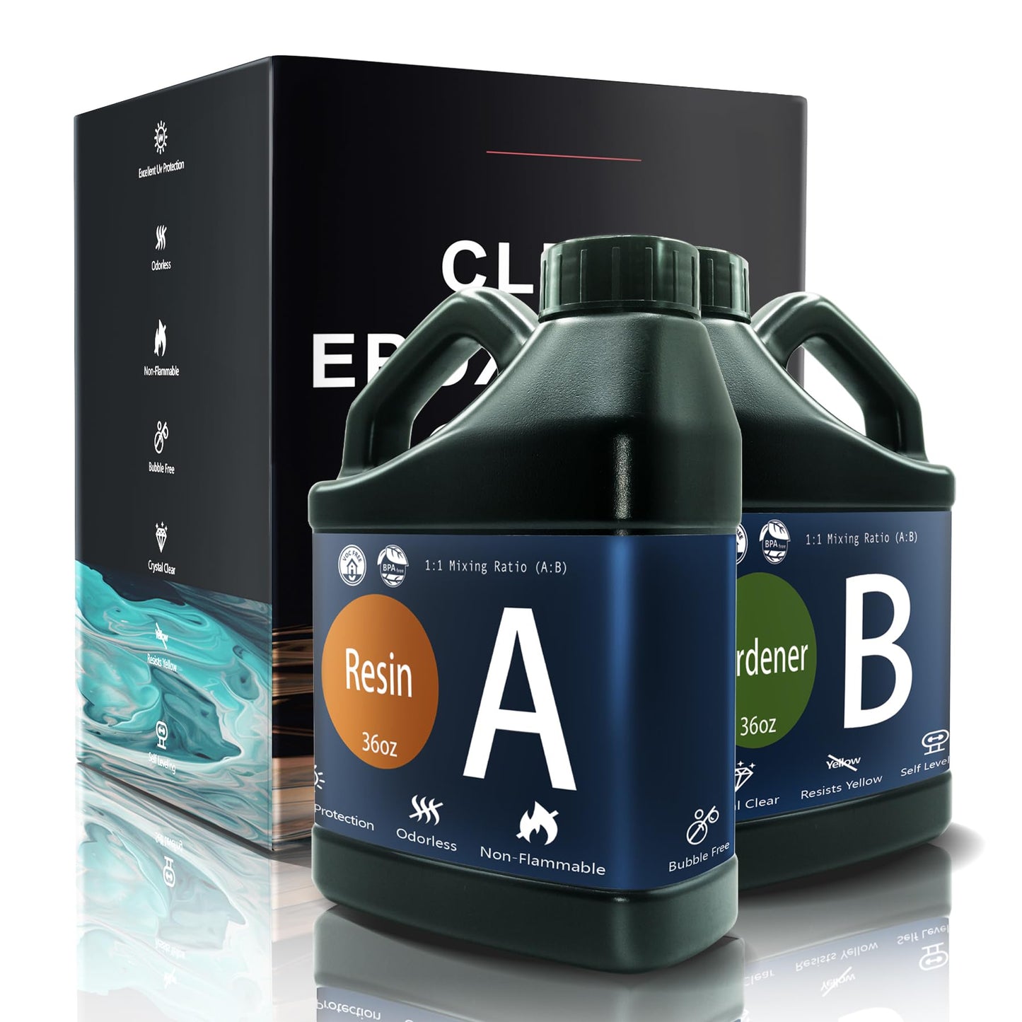 Demorex Epoxy Resin 72OZ, Crystal Clear & High Gloss, Bubble-Free & Self Leveling, Anti-Yellowing, Food Safe, DIY
