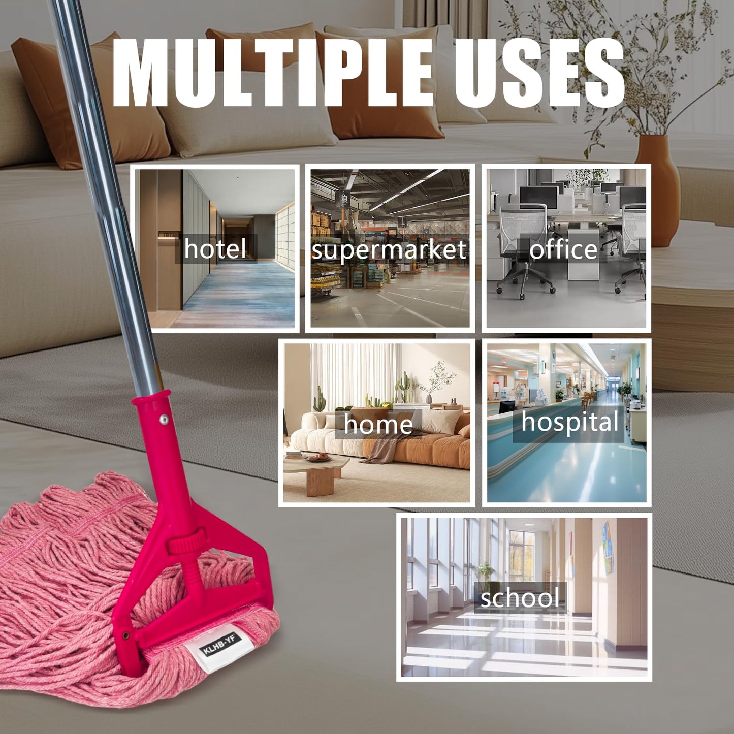 KLHB-YF 5Pack Heavy Duty Commercial Mop Head Replacement Heavy Duty Industrial Mop with Looped-End String Wet Mops for Floor Cleaning Janitorial Mops for Home Kitchen Garage Workshop Warehouse