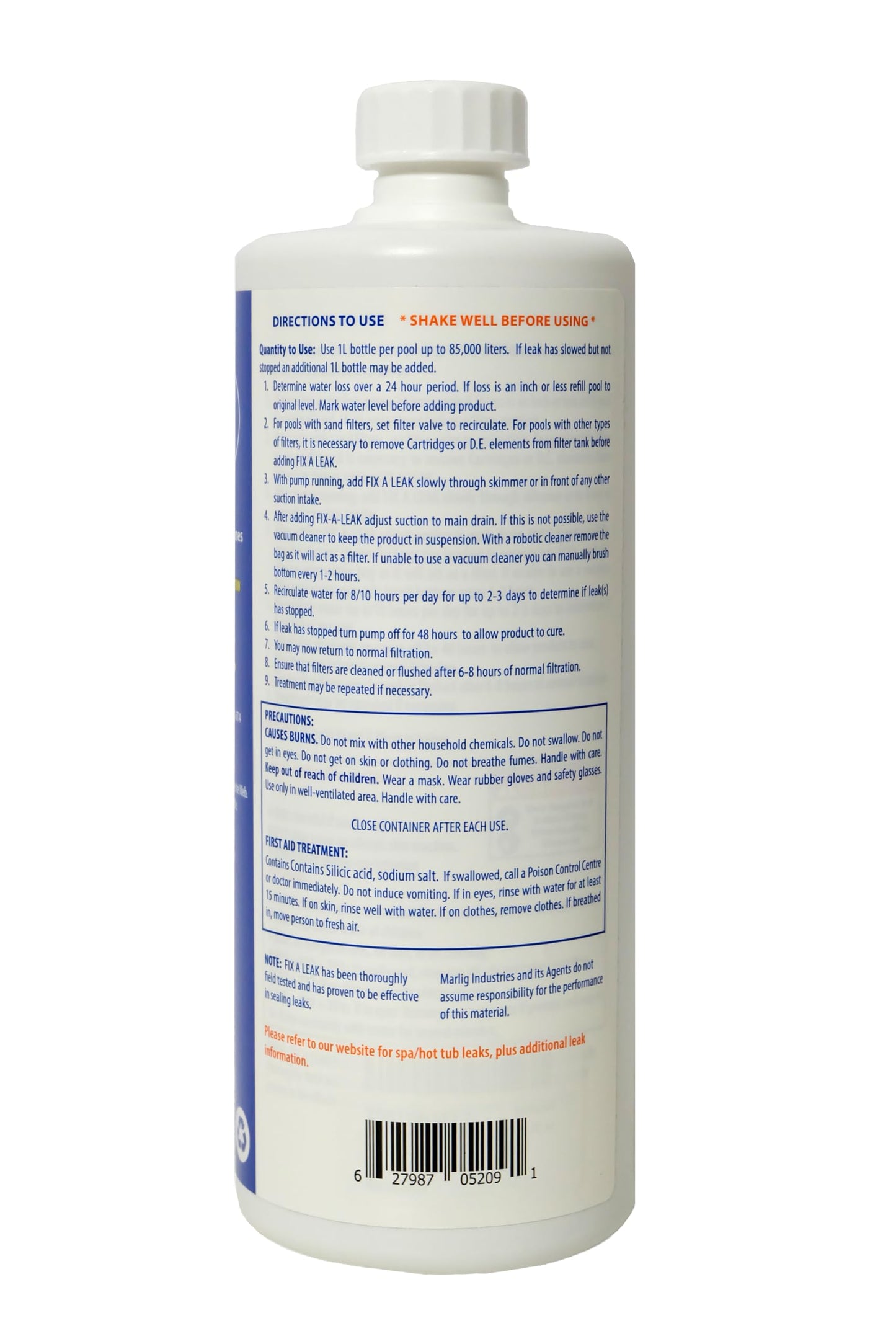 Pool and Hot Tub Leak Sealer from Fix A Leak The Only One - 1 Litre / 32 oz Bottle