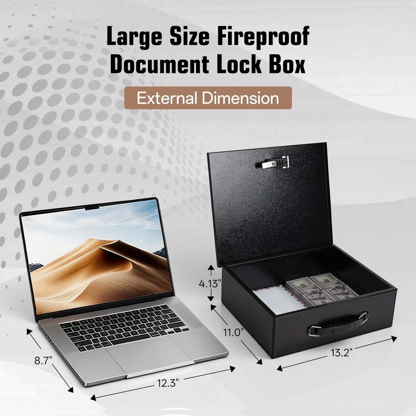 Fireproof Safe Lock Box Metal, Fire Proof Safe for Home Documents, Portable Security Box with Dual Combination and Key Lock for Personal Items,Passport, Money, X Large 13.2" x 11" x 4.13