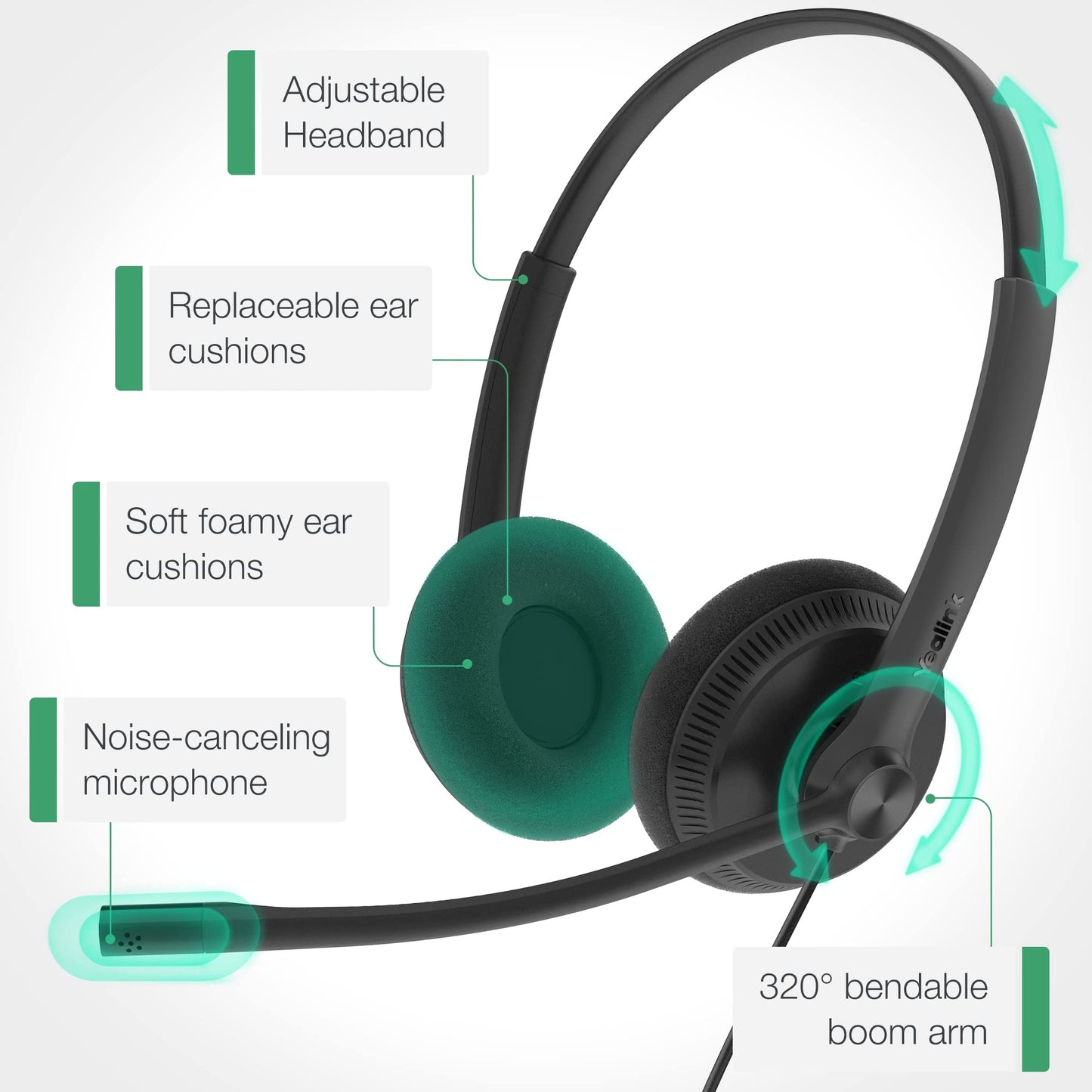 Yealink UH34 USB Headset with Noise Cancelling Microphone, Wired Headphones with Mic for PC/Computer/Laptop, Teams Certified, All Day Comfort, Easy Control for Home Office Online Class