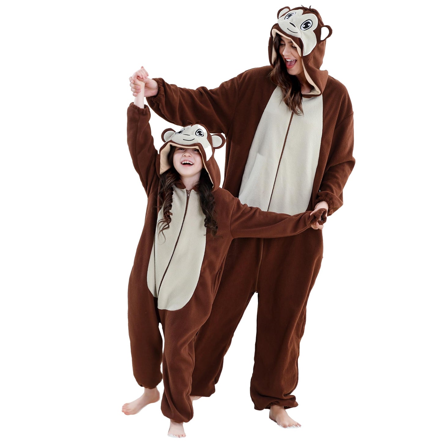 MICHLEY Unisex Halloween Animal Cosplay Costume, Zipper Hooded One Piece Pajamas for Men and Women Monkey-XL