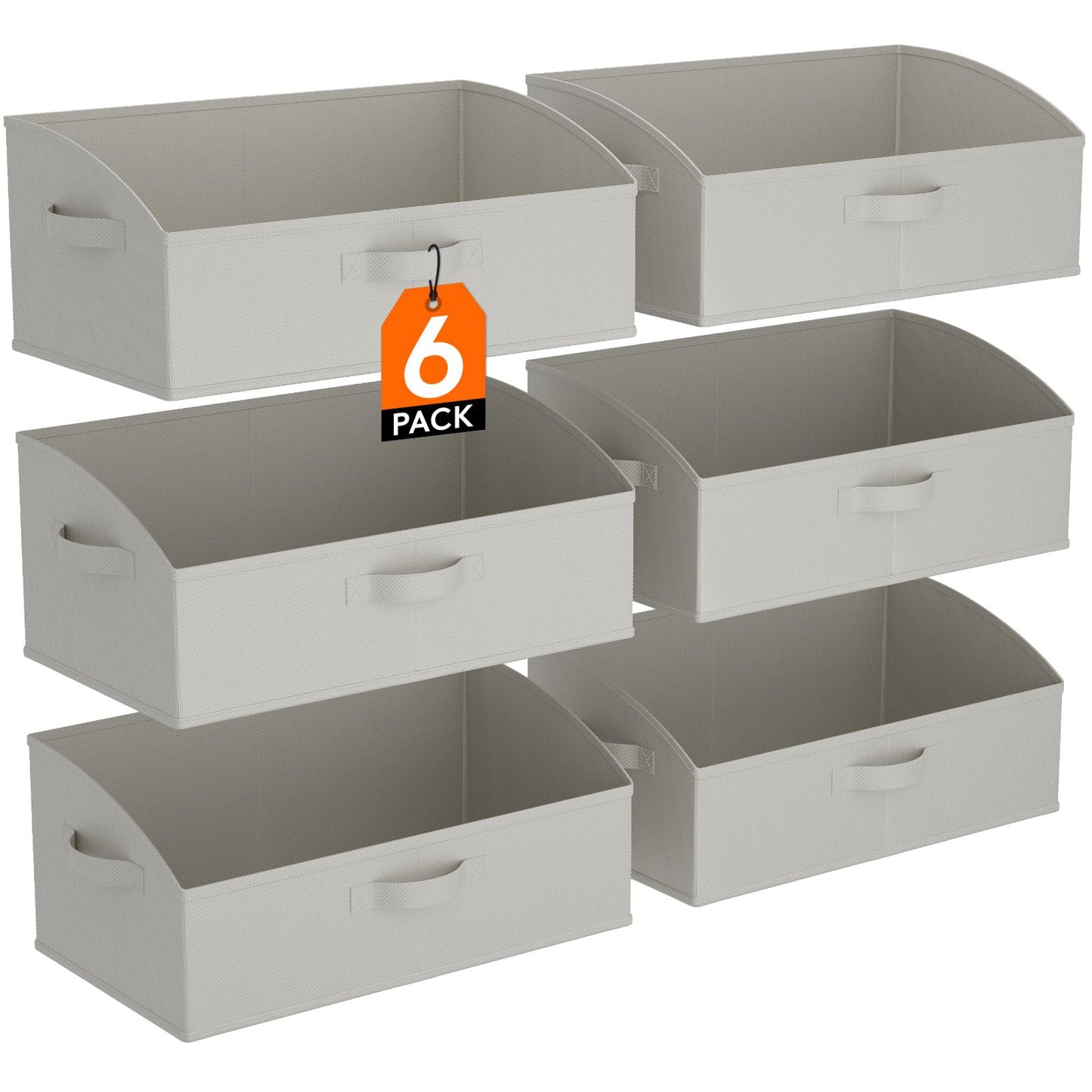 Lifewit Large Storage Baskets for Shelves, 6 Packs Non-woven Fabric Trapezoid Closet Organizer Bins with Handles, Foldable Clothing Containers Box for Clothes, Toy, Towel, Book, DVD, Hats, Light Grey