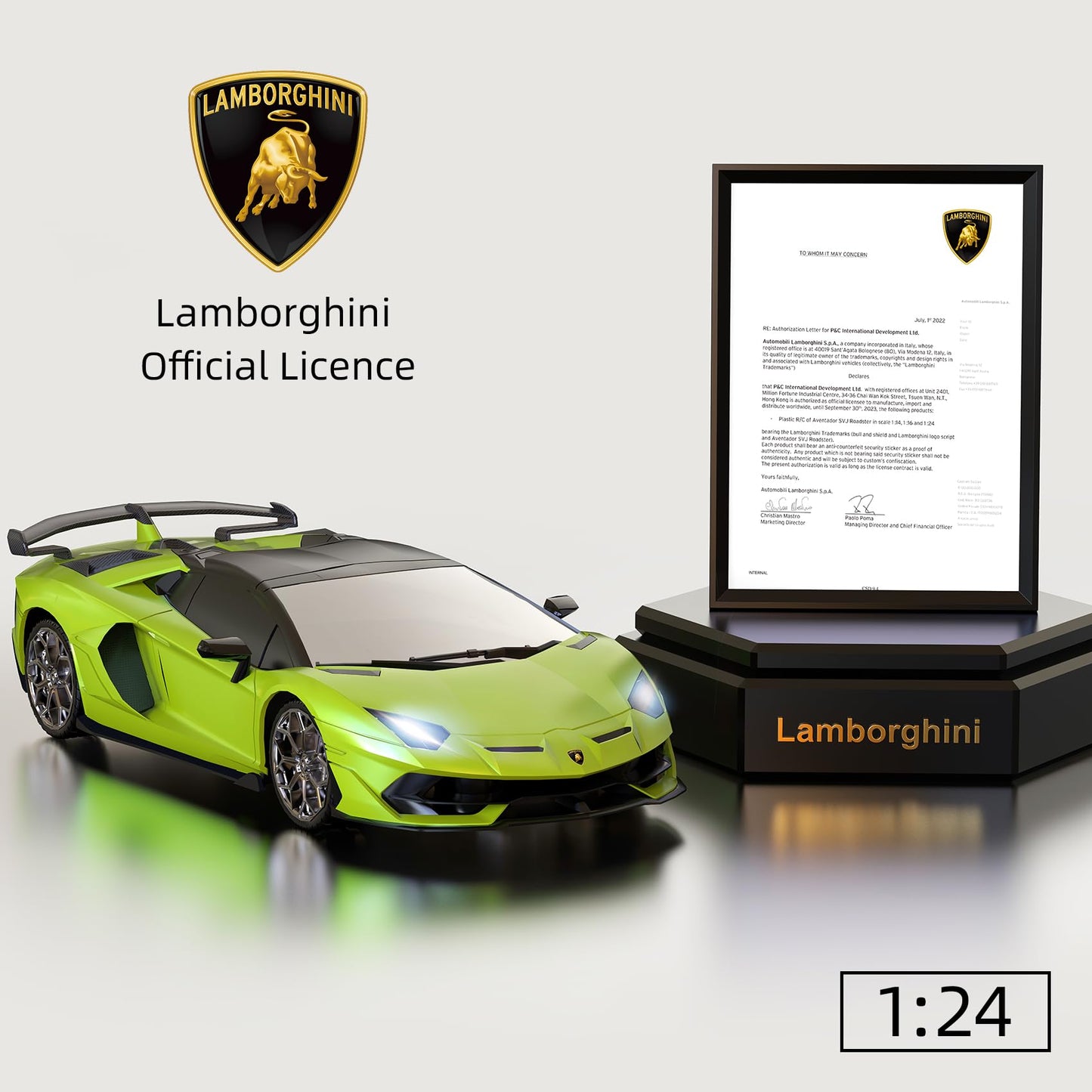 AEROQUEST Lamborghini Officially Licensed RC Car, 1:24 Scale Electric Sport Racing Hobby Toy Car Lamborghini Model Vehicle for Boys Girls Birthday Gifts, Green