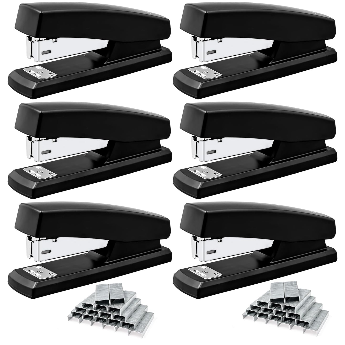 6 Pieces Desktop Staplers with 3000 Staples 24/6 Staples Heavy Duty Office Stapler 2-20 Sheet Capacity Desk Staplers for Student and Office Use (Black)