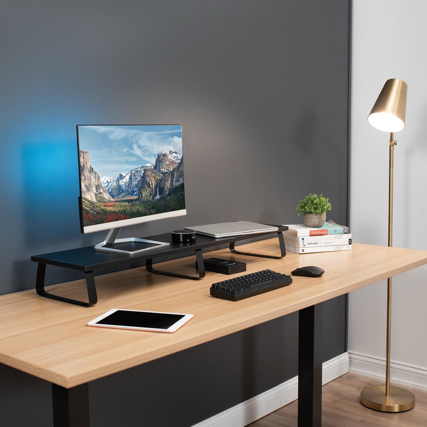 VIVO Black 39 inch Extra Long Monitor Riser - Wood & Steel Desktop Stand, Dual Screen, TV, Keyboard, Laptop, Ergonomic Desk and Tabletop Organizer STAND-V000DL
