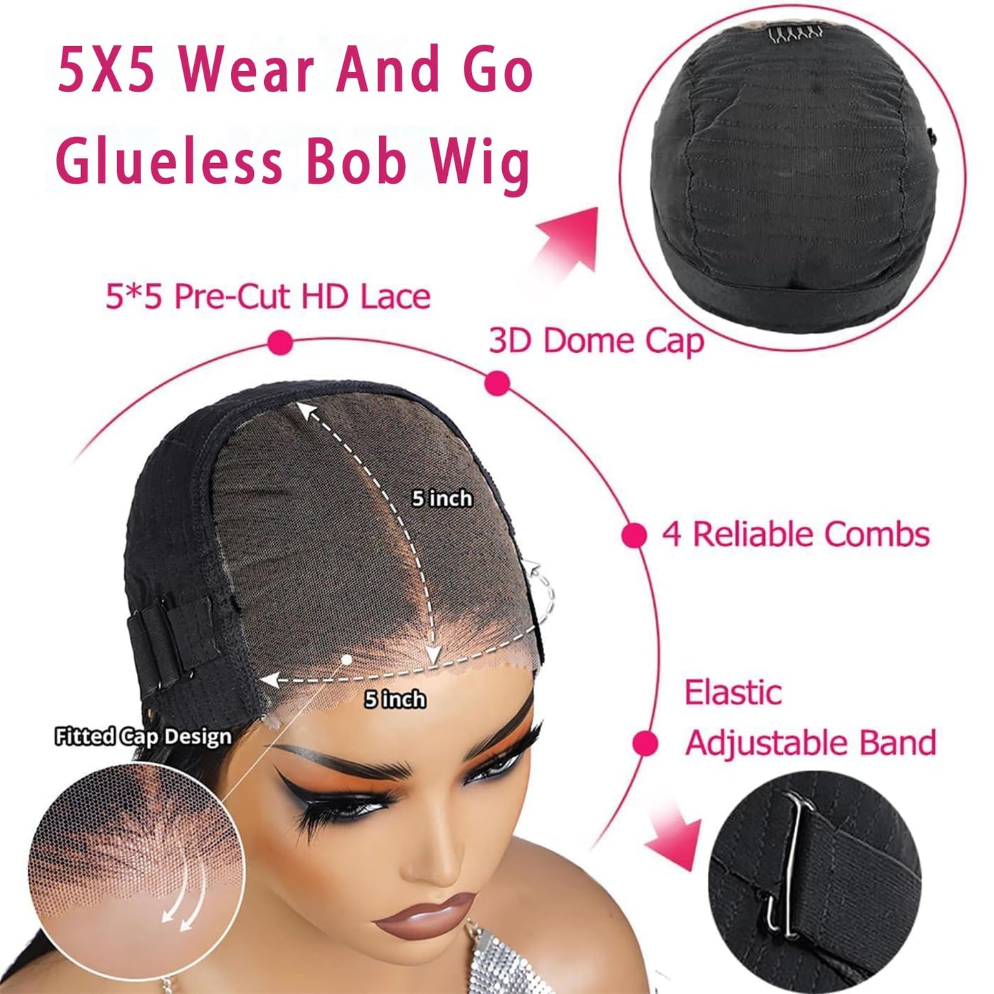 Curly Bob Wig Human Hair Wear and Go Glueless Bob Wigs Human Hair Pre Plucked Pre Cut 5x5 HD Lace Closure Deep Curly Wave Wigs for Black Women 180 Density Natural Color 12 Inch