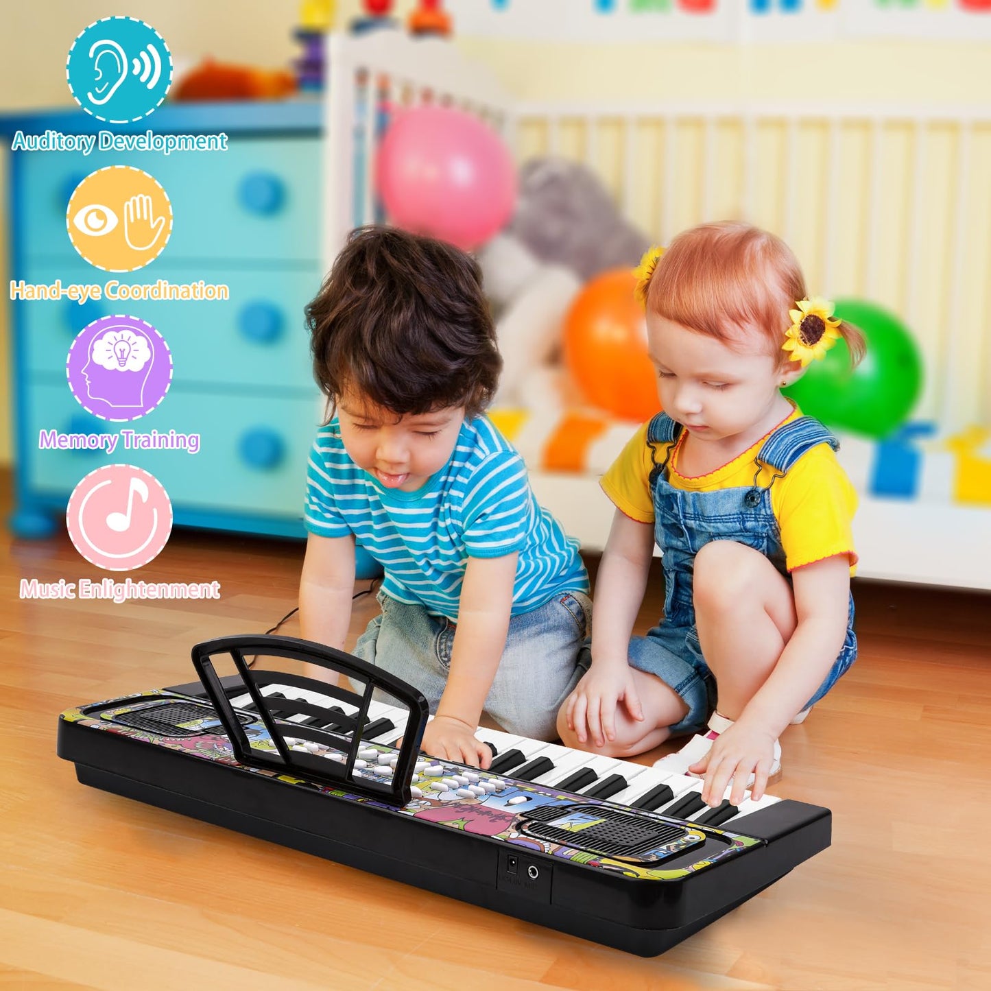 M SANMERSEN Piano for Kids, Piano Keyboard Kids Music Keyboards 37 Keys Electronic Pianos with Music Book Bracket Musical Toys for Beginners 3-8 Years Old Girls Boys
