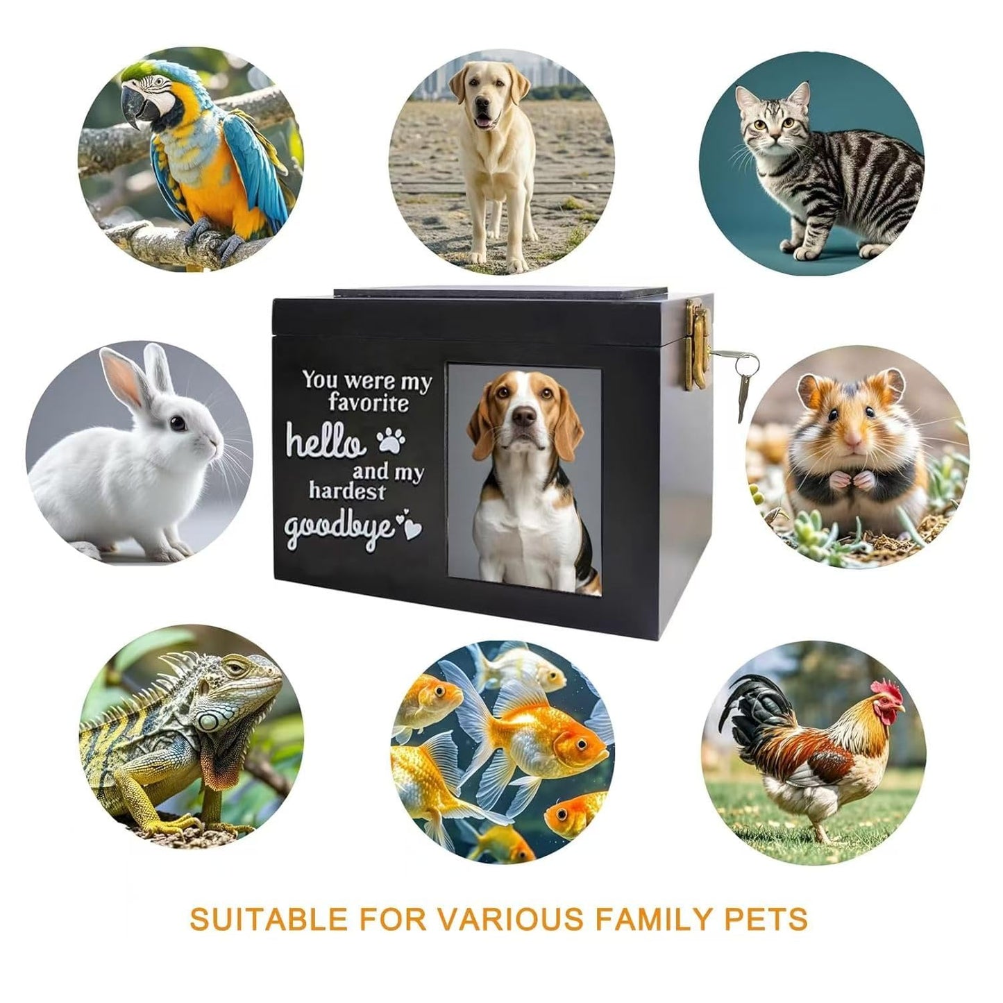 Keepsake Box - Wooden Cat Urn Ashes Memorial Box, Paw Print Urn with Photo Frame and Key, Companion Animal Pet Urns Black Memory Box for Cats Dogs Cremation