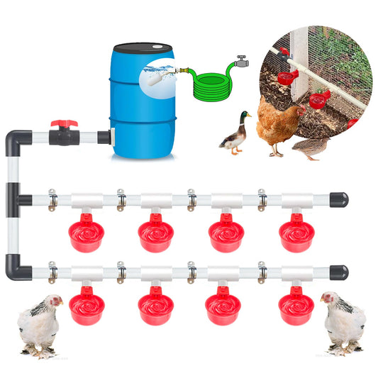 Ayakol Automatic Chicken Waterer System, DIY Poultry Pipe Water Feeder Set, Include 8 Chicken Water Cups, Coop Automatic Clean Waterer, Suitable for Chicken Duck Quail Pigeon