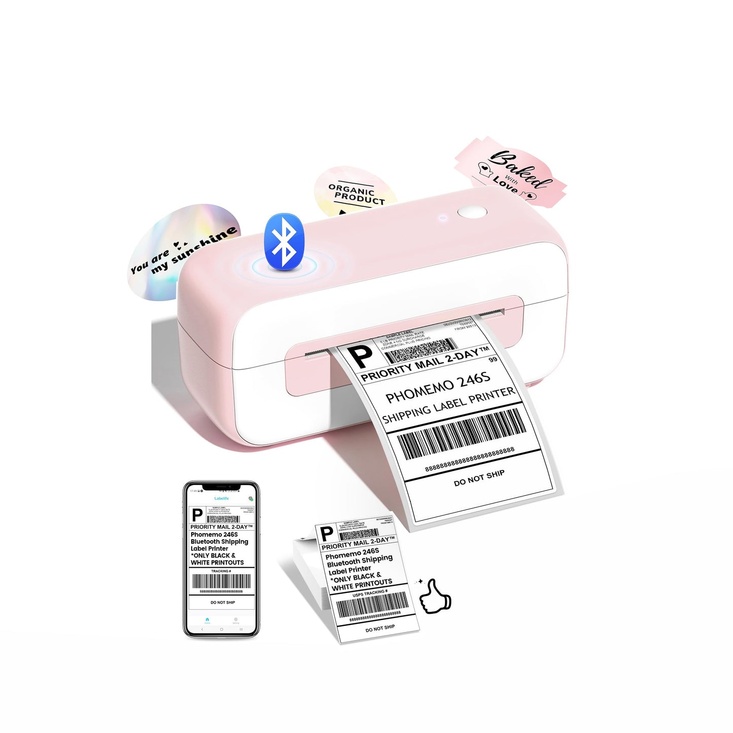 Phomemo Label Printer- Shipping Label Printer, Upgrade 4x6 Desktop Thermal Label Printer for Shipping Packages/Small Business/Office/Home- Pink