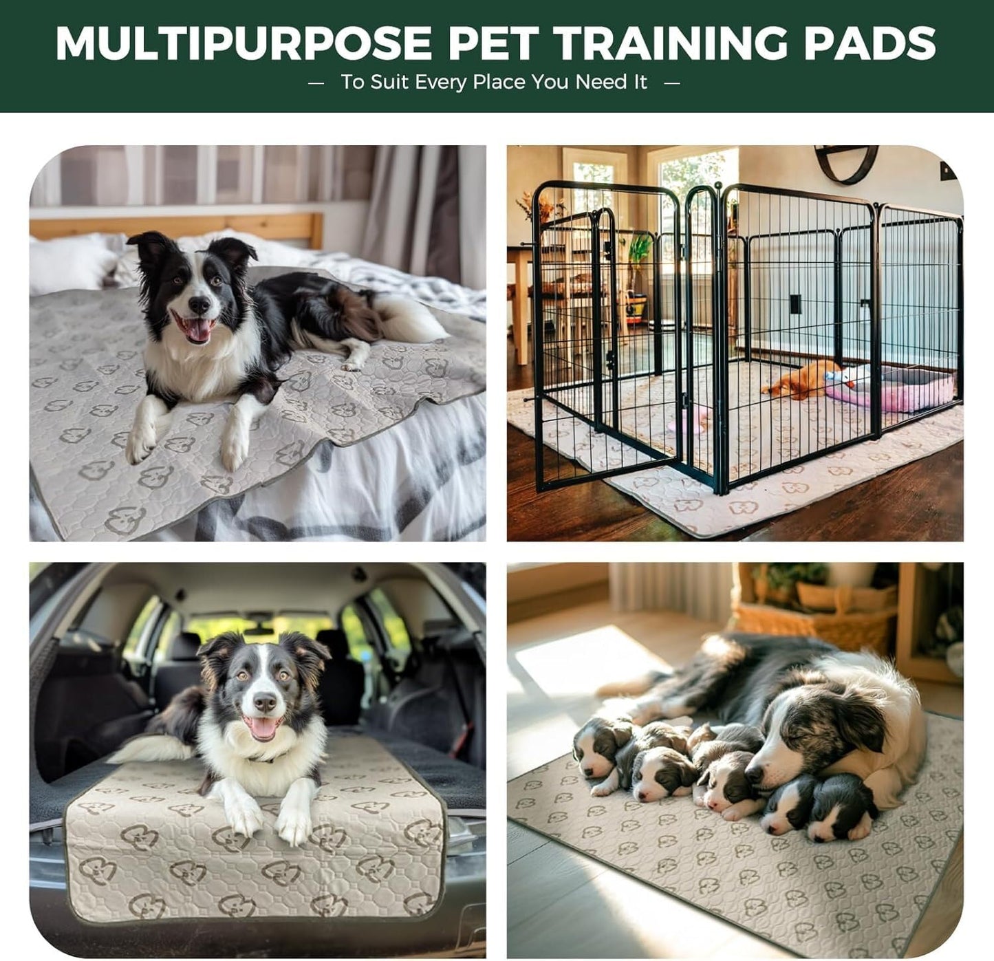 FXW Washable Pee Pads for Dogs(Playpen not Included), 63"" x 39"" Puppy Pads with Super Absorbent, Specifically Designed for 24inch 6 Panels Dog Playpen, Rectangle, Khaki