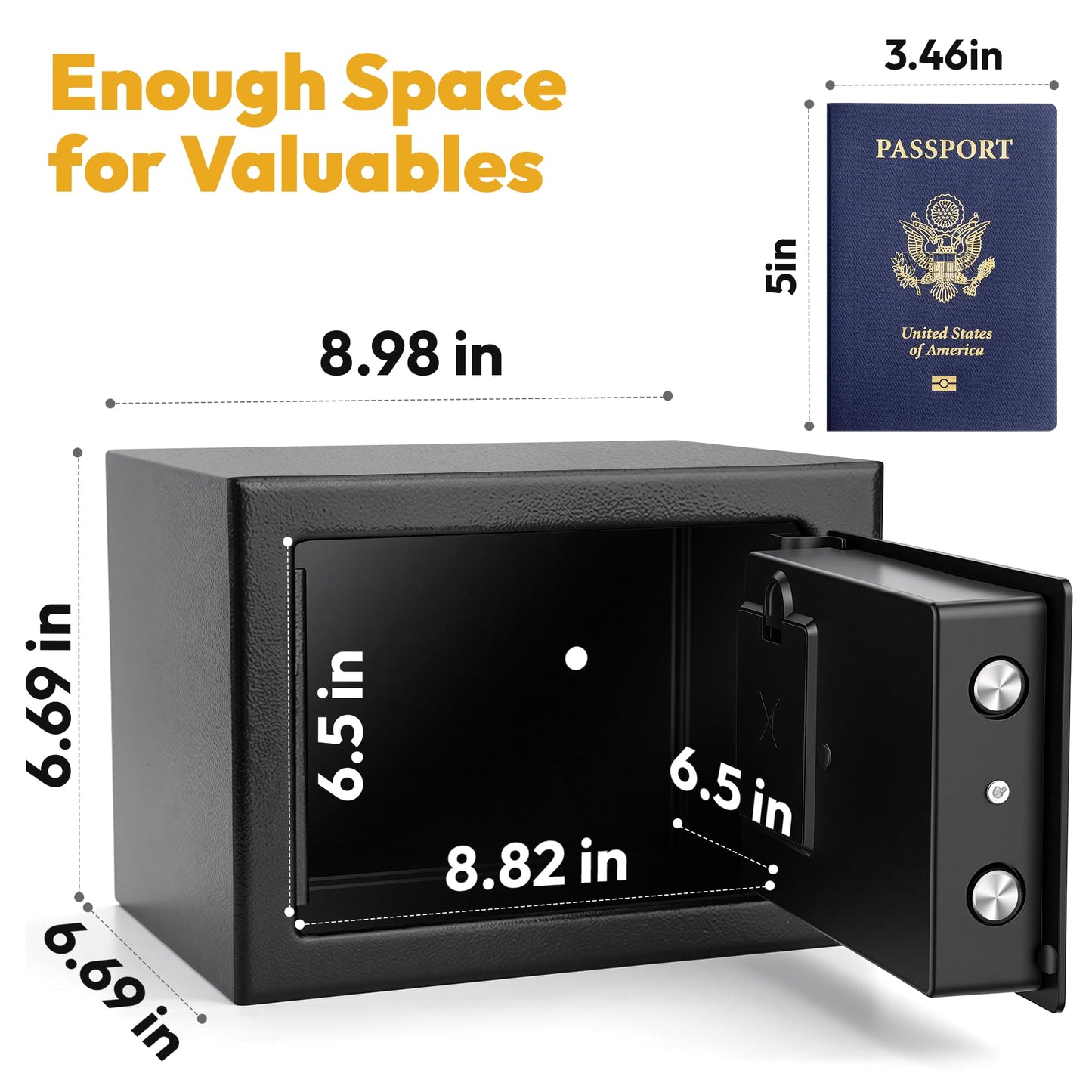 JEAWIWI Small Safe Box, Home Safe with Electronic Keypad and Key Lock, Ideal for Cash, Documents, and Jewelry, 0.23 Cubic Feet, 6.69 x 6.69 x 8.98 Inches