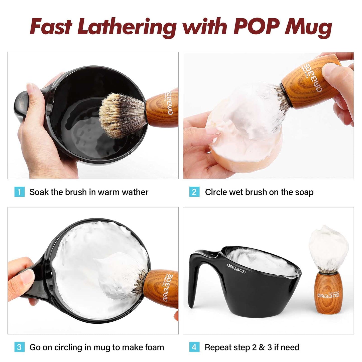 Anbbas Badger Hair Shaving Brush with 100g Shaving Soap Refill and Upgrade Lathering Way-POP Mug A5 Melamine,Foaming Set for Men Wet Shave,Women Girls Hair Removal