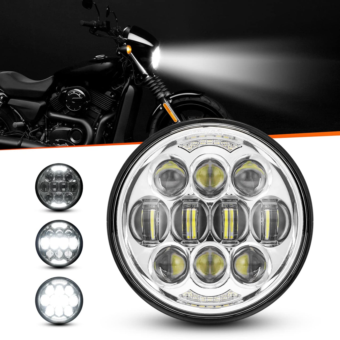 DOT Approved 80W 5-3/4" 5.75" Round LED Projection Headlight Compatible with Dyna Street Bob Super Wide Glide Low Rider Night Rod Train Softail Deuce Custom Sportster Iron 883,Chrome