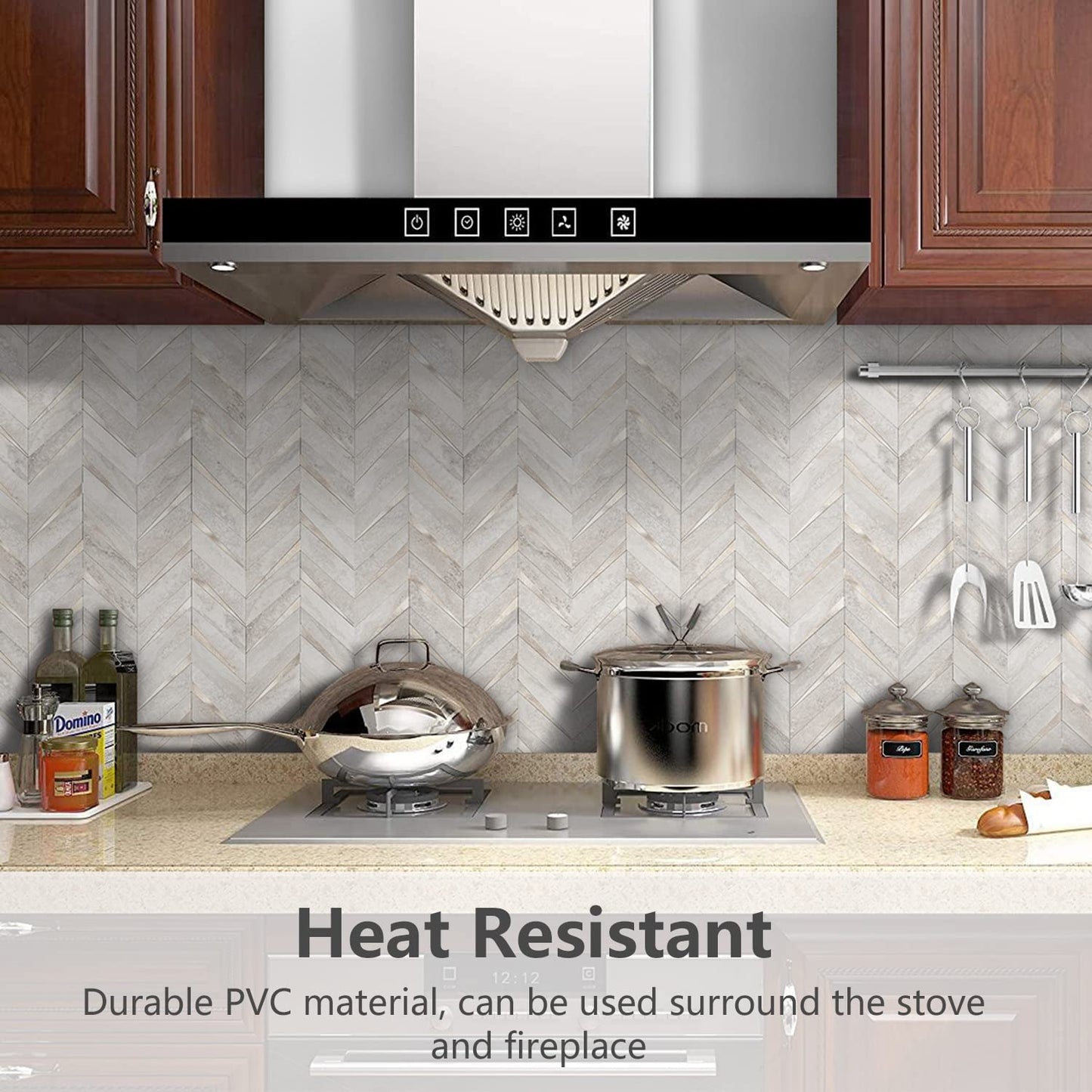 STICKGOO 10-Sheet Herringbone Tile Peel and Stick Backsplash, Marble Beige Mixed Metal Gold PVC Stick on Backsplash, Self Adhesive Wall Tile for Kitchen and Bathroom