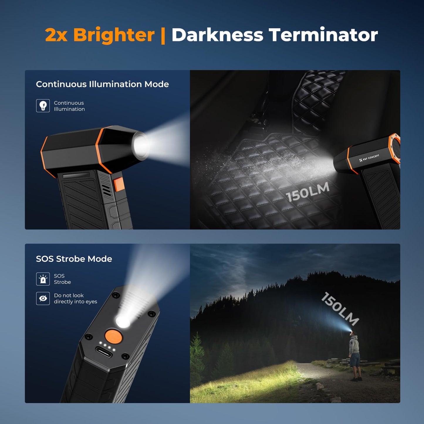 K&F CONCEPT BS500M 2-in-1 Compressed Air Duster 300000RPM Magnetic, Air Blower with Vacuum Cleaner, 2 LED Light, Turbo Jet Blower | Super Wind Power | for Computer, Keyboard, Car, Home,Outdoor