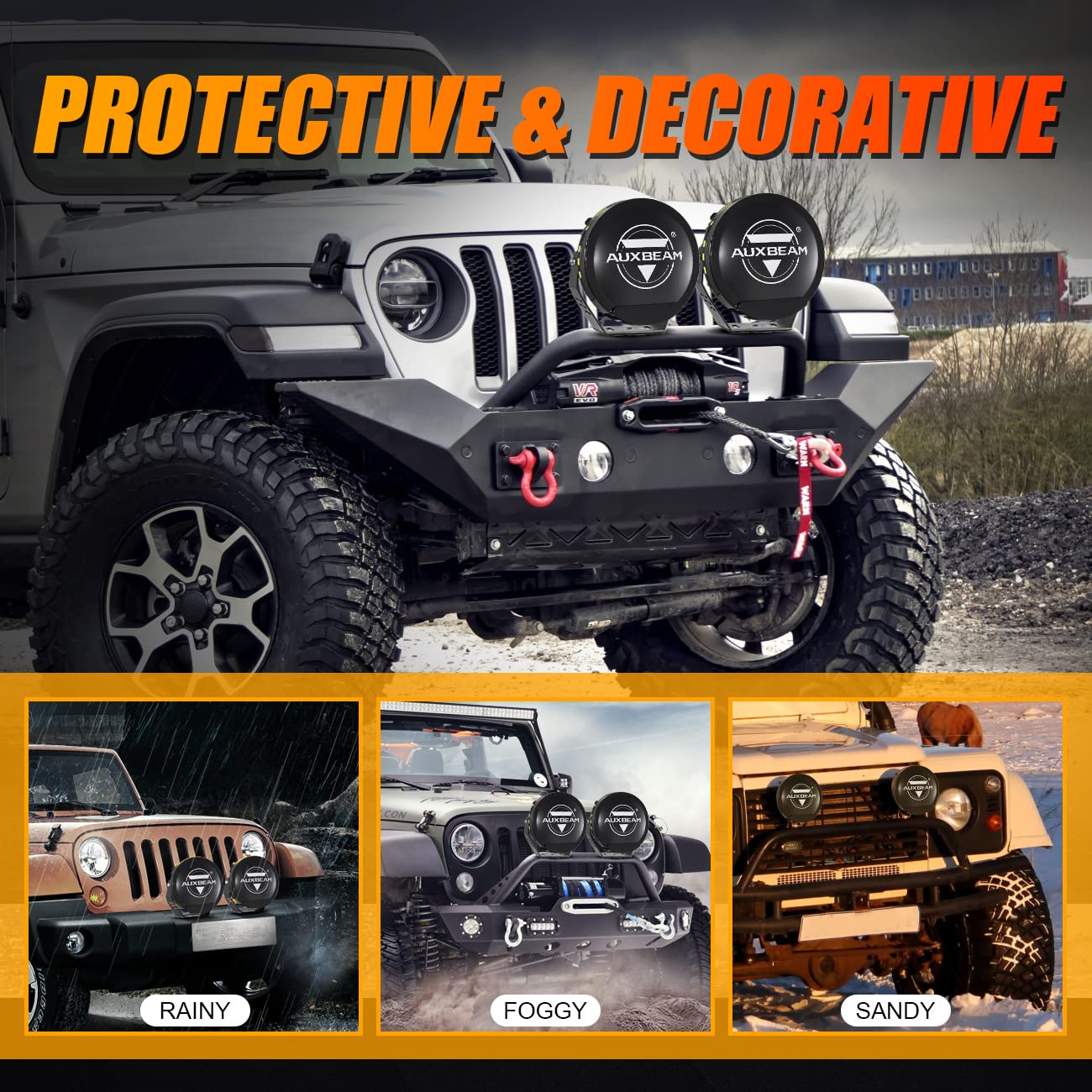 Round Offroad Light Covers, Auxbeam 7 Inch Black Lens Protective Cover with Logo Light Bar Protection Masks for 7" Round Driving Light Pods Bumper Work Light for Truck 4x4 Jeep Ford Car 1Pair/2Pcs