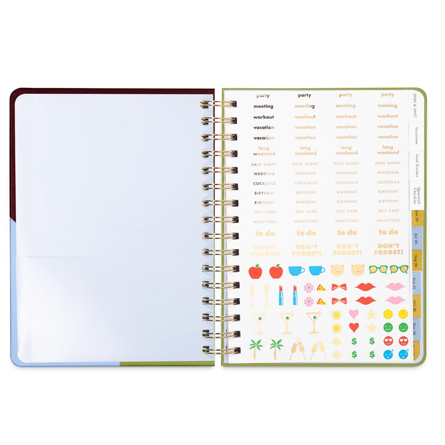 kate spade new york Daily Planner 2026 Large Agenda January-December 2026, Hardcover Weekly and Monthly Spiral Planner with Stickers (Book Club)