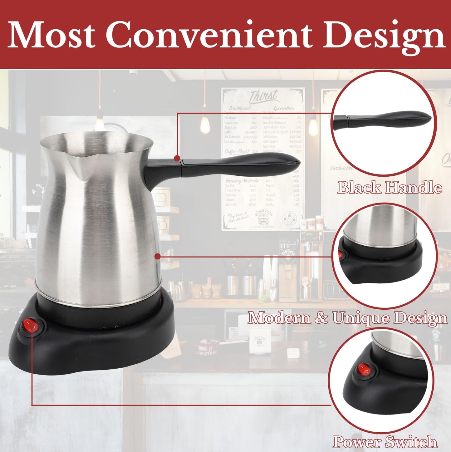 Turkish Coffee Maker, Stainless Steel 600ml Electric Turkish Coffee Machine, Arabic & Greek & Turkish Electric Coffee Maker Machine Pot Warmer Kettle, 5 to 6 Cups Capacity for Home Travel