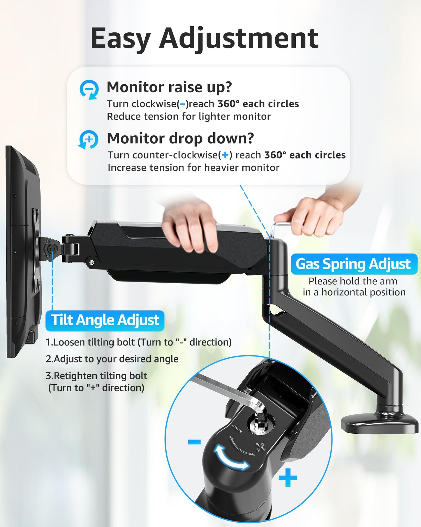 MOUNTUP Single Monitor Desk Mount Holds Screen up to 32 inch, Height Adjustable Monitor Arm, Computer Monitors Stand with Clamp/Grommet Base, VESA Mounts Fit 4.4-17.6lbs Computer, Black